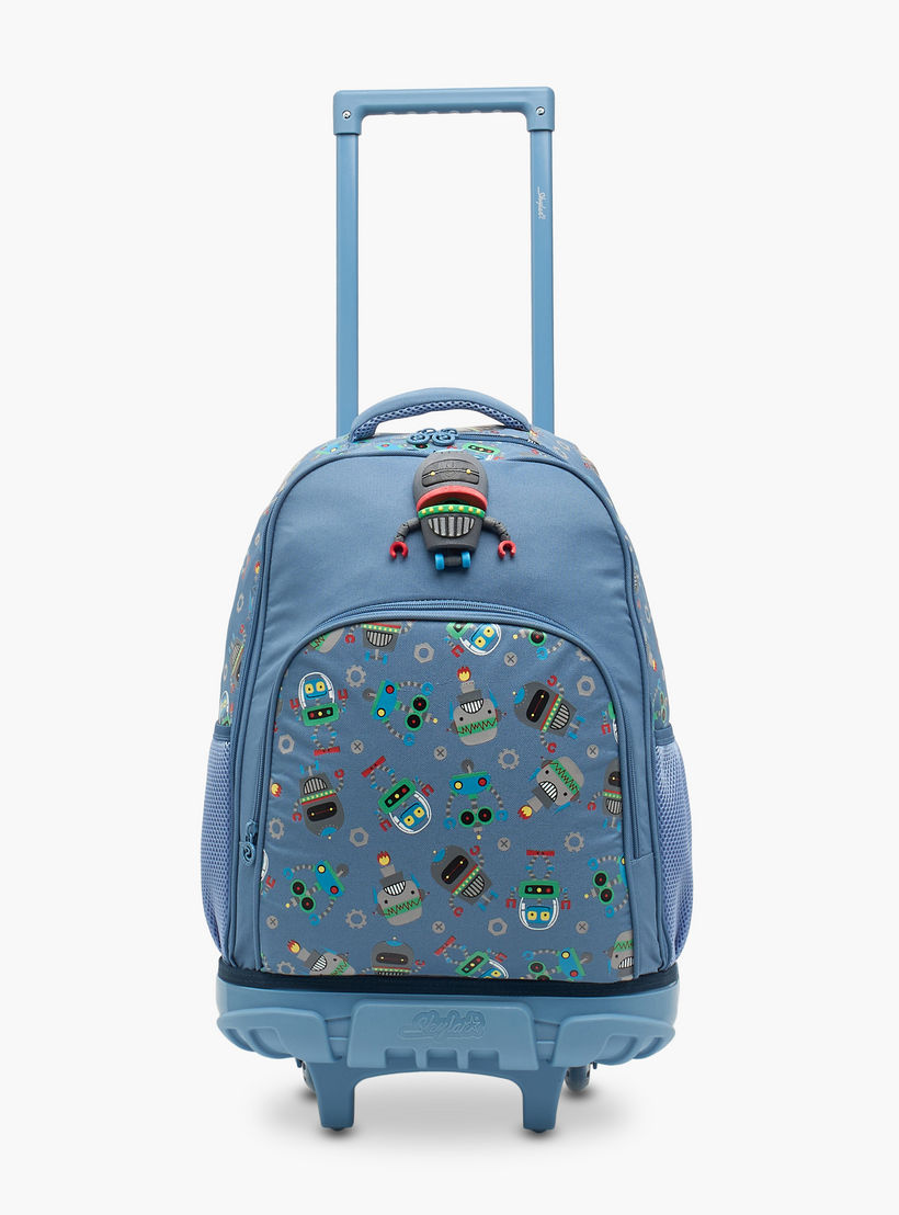 Skylar Robot Print Trolley Bag for Boys 8-13 Years Retractable Handle - 17 inches-school-bagsandbackpacks-trolleybags-image-2