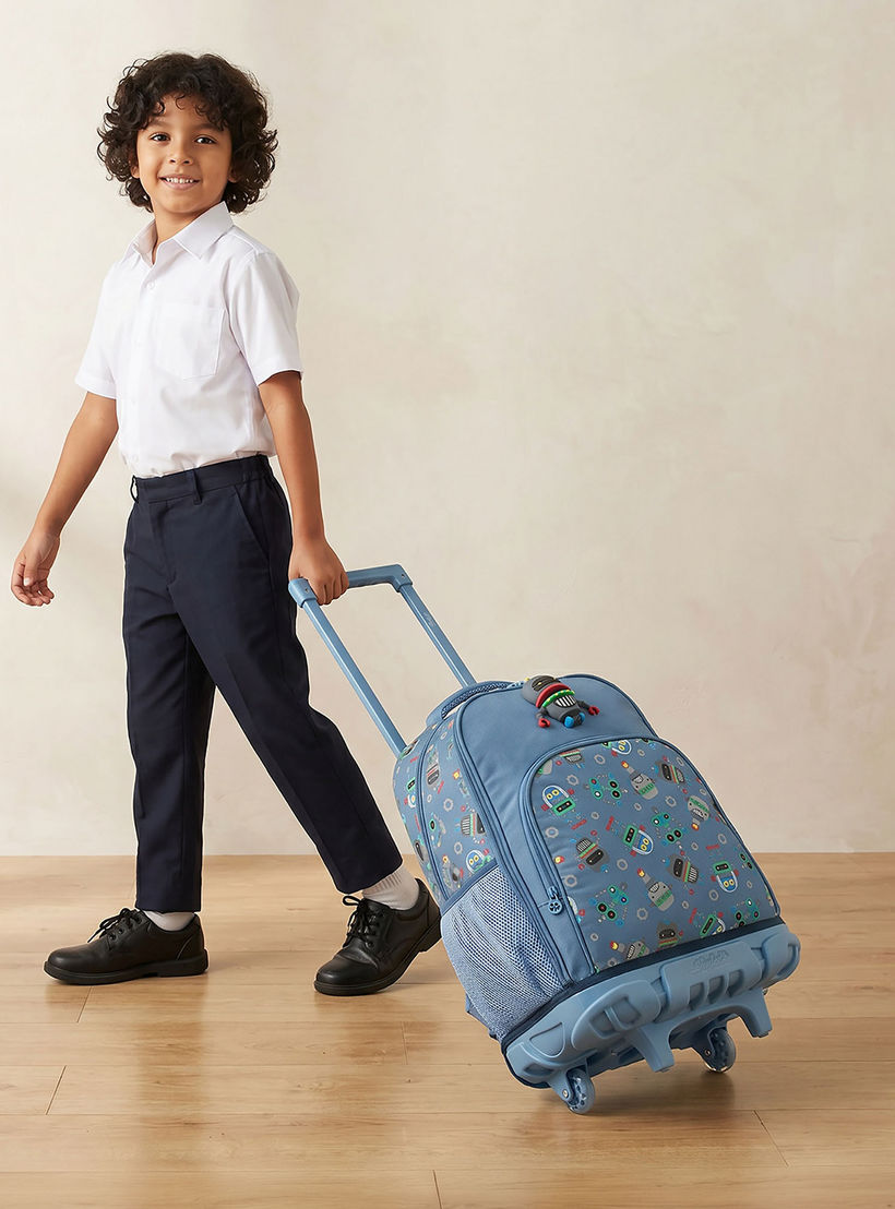 Skylar Robot Print Trolley Bag for Boys 8-13 Years Retractable Handle - 17 inches-school-bagsandbackpacks-trolleybags-image-3