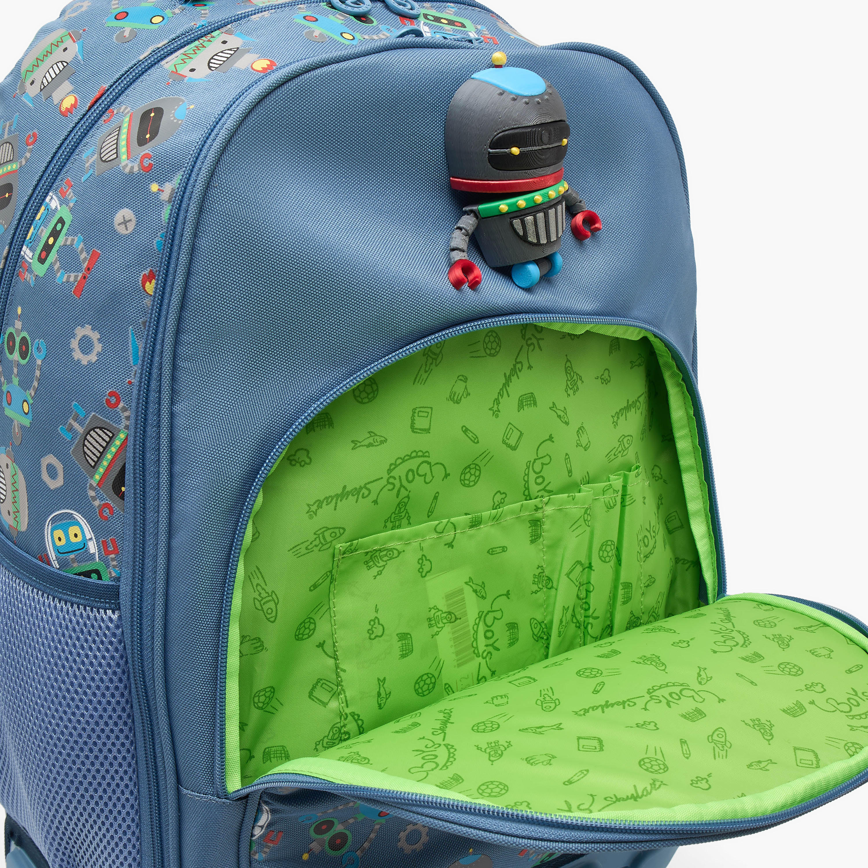 Skylar Robot Print Trolley Bag for Boys 8-13 Years Retractable Handle - 17 inches-school-bagsandbackpacks-trolleybags-image-7