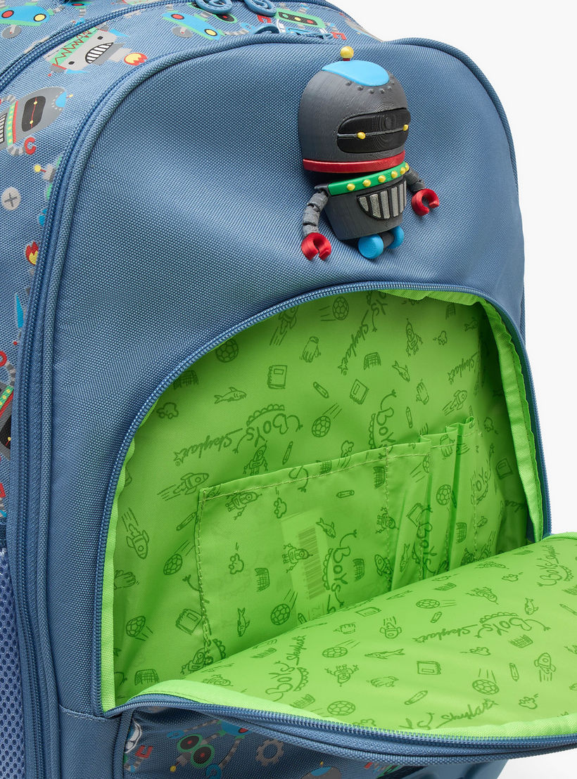 Skylar Robot Print Trolley Bag for Boys 8-13 Years Retractable Handle - 17 inches-school-bagsandbackpacks-trolleybags-image-7