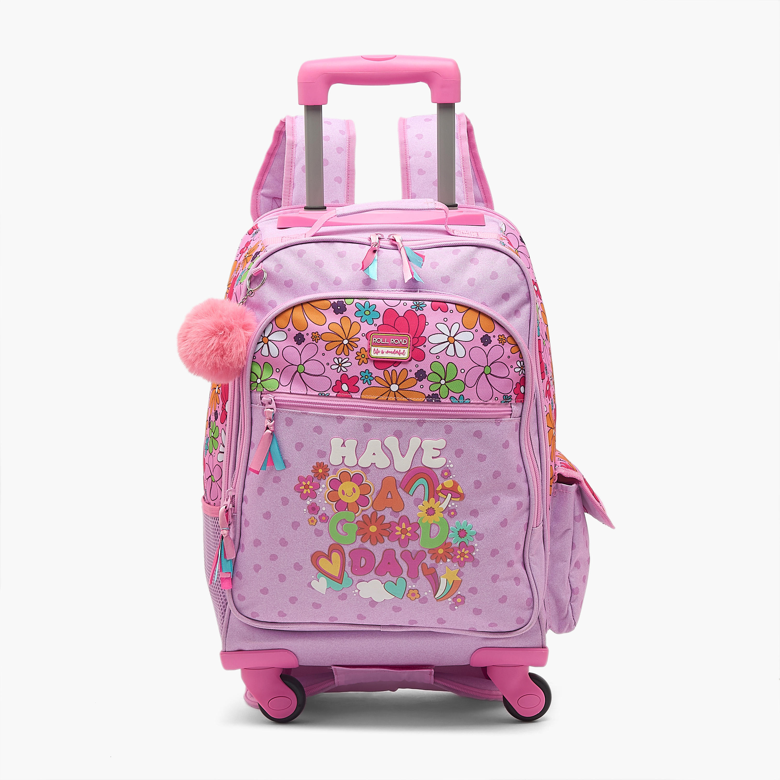 Roll Road Floral Print Trolley Bag for Girls 8-12 Years with Retractable Handle - 17 inches-school-bagsandbackpacks-trolleybags-image-1