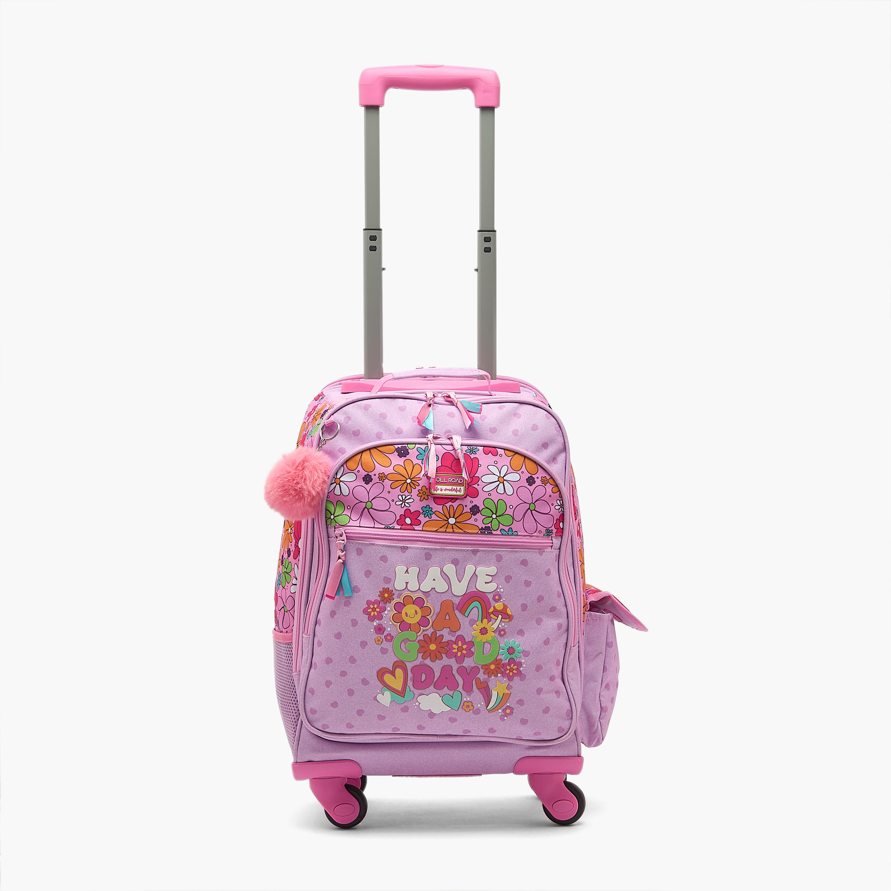 Roll Road Floral Print Trolley Bag for Girls 8-12 Years with Retractable Handle - 17 inches-school-bagsandbackpacks-trolleybags-image-2