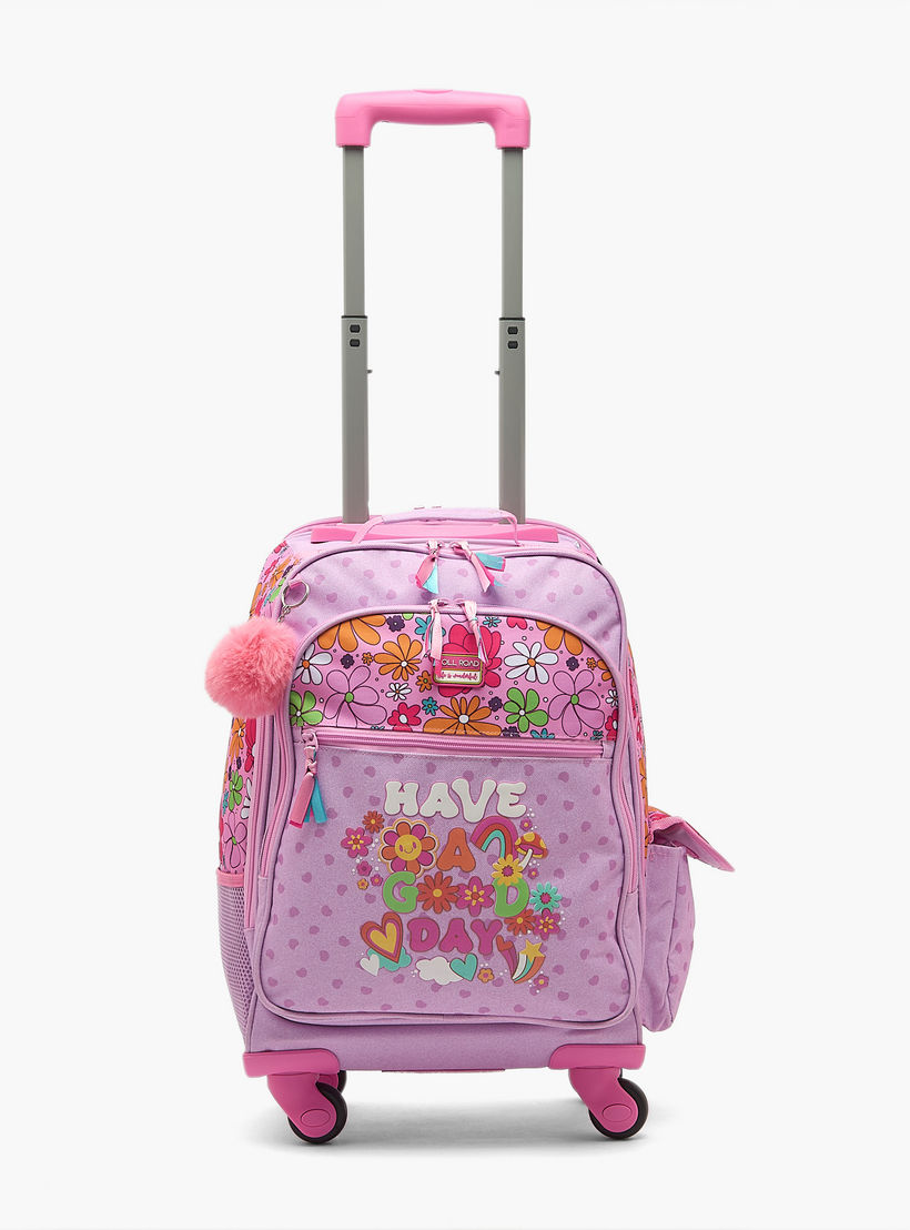 Roll Road Floral Print Trolley Bag for Girls 8-12 Years with Retractable Handle - 17 inches-school-bagsandbackpacks-trolleybags-image-2