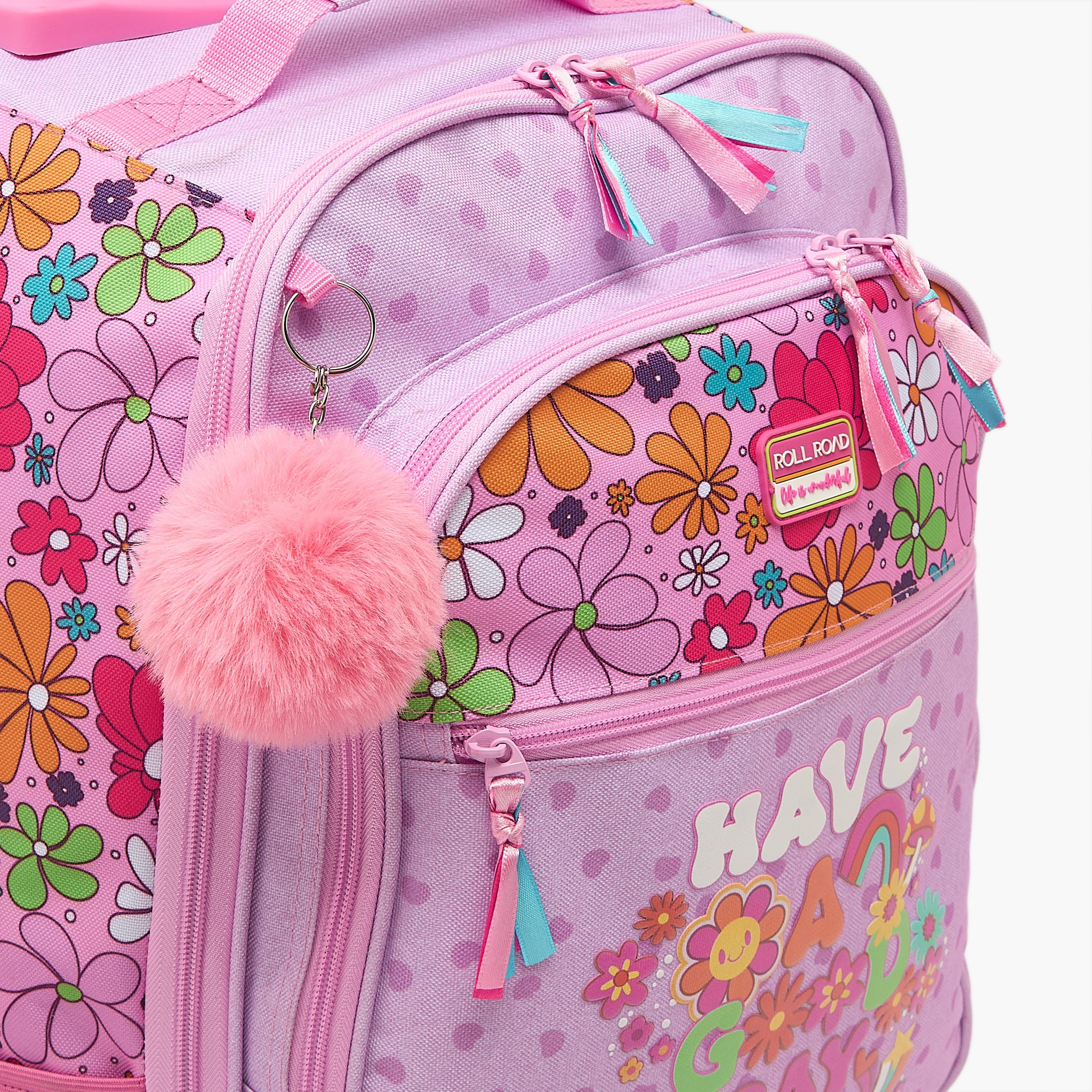 Roll Road Floral Print Trolley Bag for Girls 8-12 Years with Retractable Handle - 17 inches-school-bagsandbackpacks-trolleybags-image-3