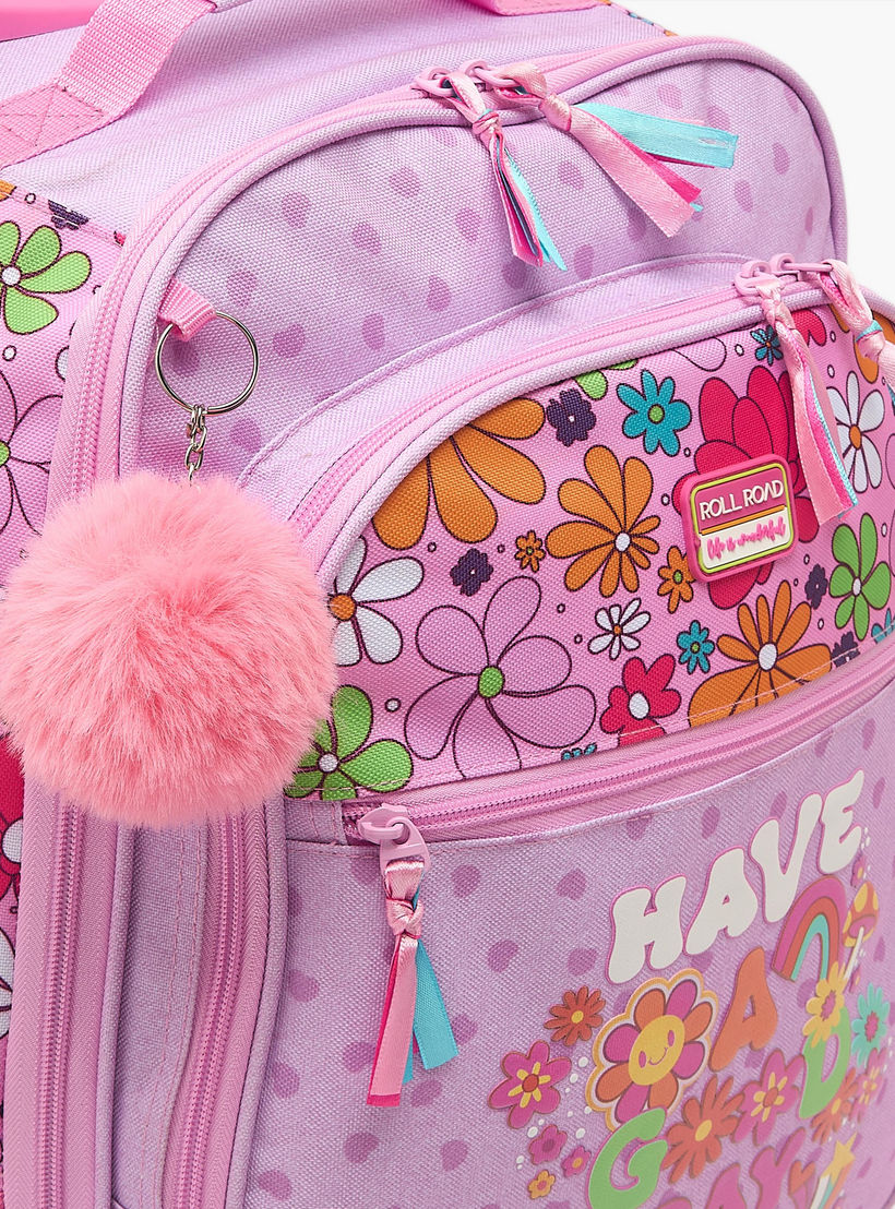 Roll Road Floral Print Trolley Bag for Girls 8-12 Years with Retractable Handle - 17 inches-school-bagsandbackpacks-trolleybags-image-3