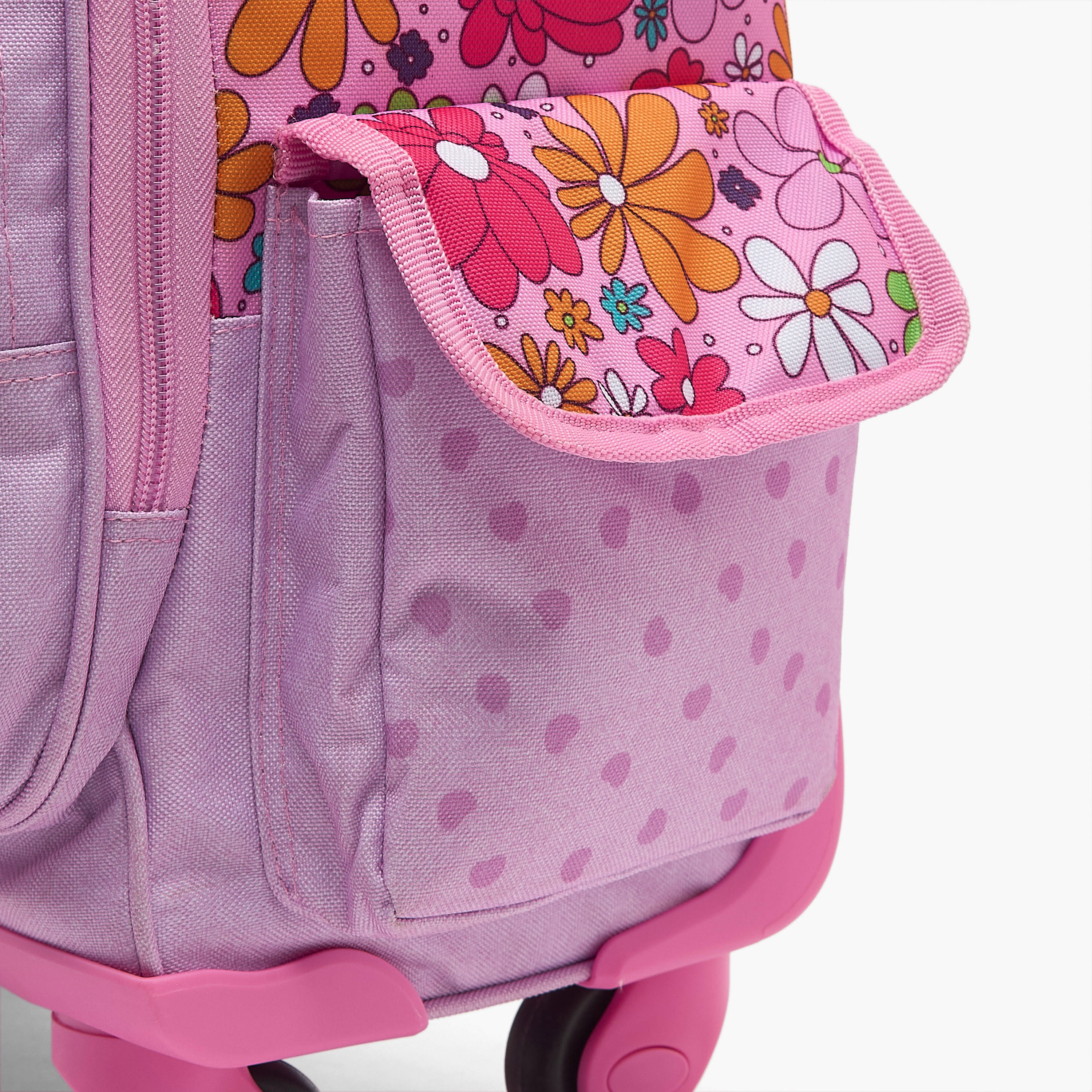 Roll Road Floral Print Trolley Bag for Girls 8-12 Years with Retractable Handle - 17 inches-school-bagsandbackpacks-trolleybags-image-5