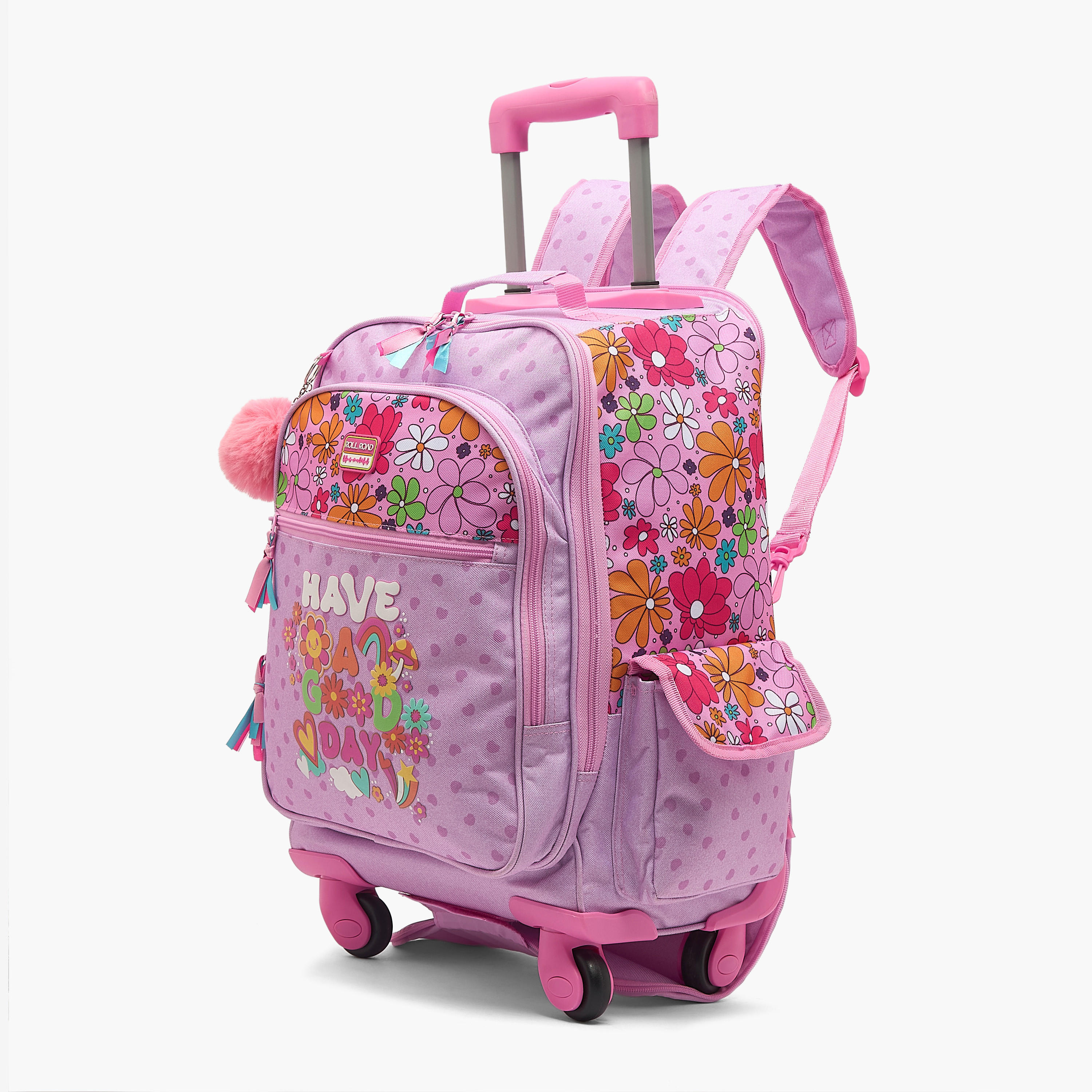 Roll Road Floral Print Trolley Bag for Girls 8-12 Years with Retractable Handle - 17 inches-school-bagsandbackpacks-trolleybags-image-7
