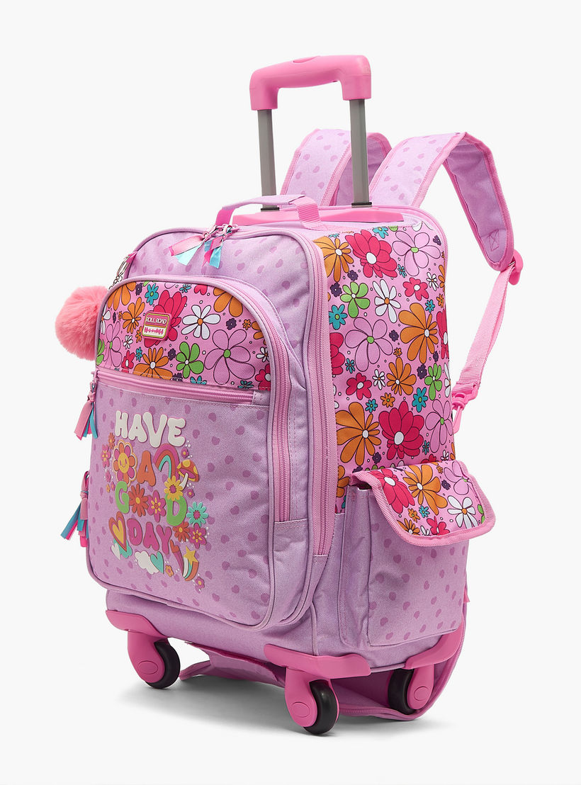 Roll Road Floral Print Trolley Bag for Girls 8-12 Years with Retractable Handle - 17 inches-school-bagsandbackpacks-trolleybags-image-7