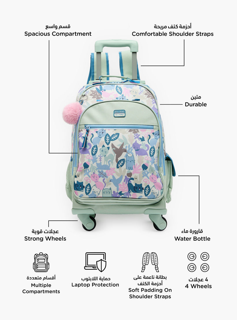 Roll Road Cat Print Trolley Backpack for Girls 8-13 Years with Retractable Handle - 17.3 inch-school-bagsandbackpacks-trolleybags-image-2