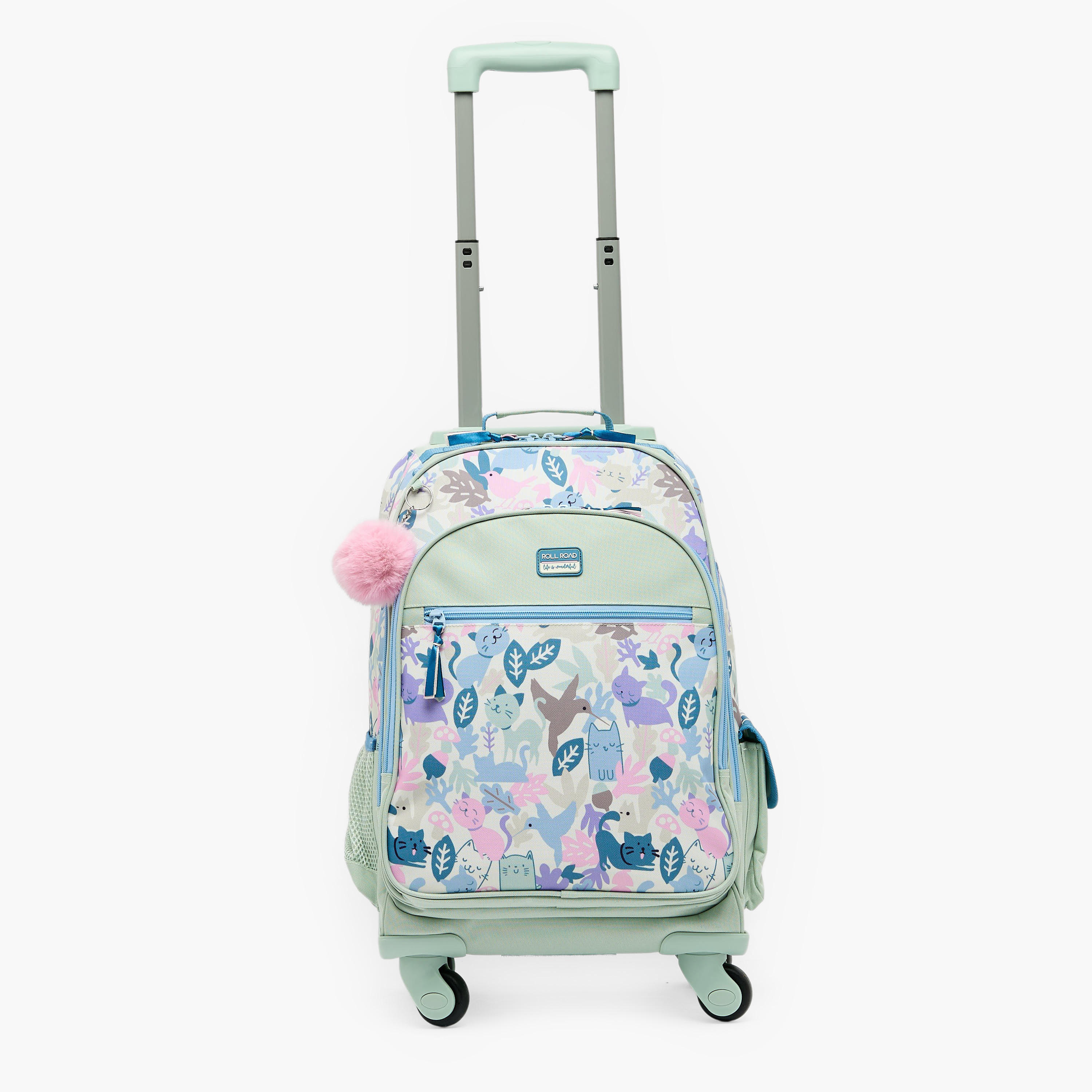 Roll Road Cat Print Trolley Backpack for Girls 8-13 Years with Retractable Handle - 17.3 inch-school-bagsandbackpacks-trolleybags-image-2
