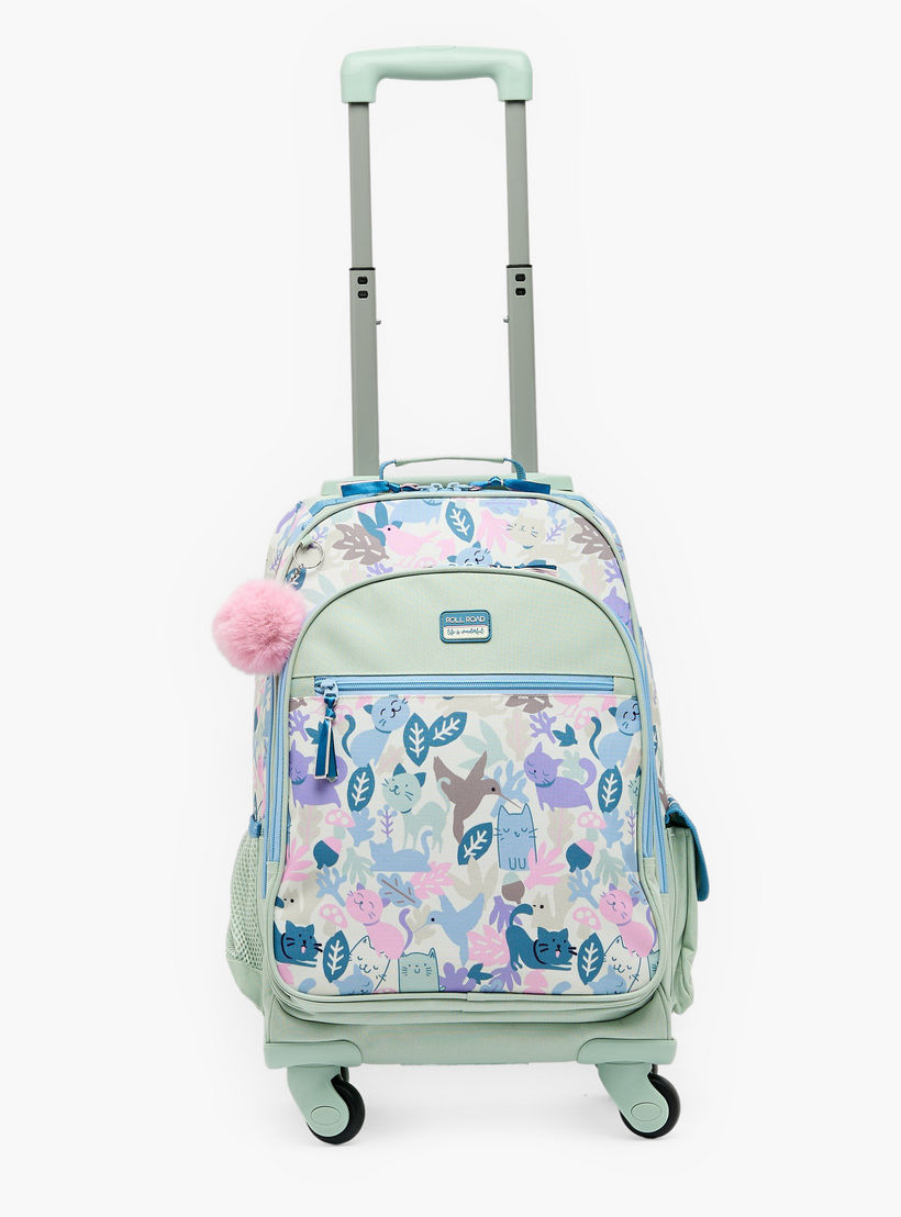 Roll Road Cat Print Trolley Backpack for Girls 8-13 Years with Retractable Handle - 17.3 inch-school-bagsandbackpacks-trolleybags-image-2