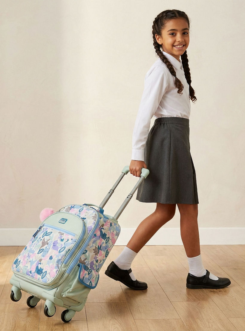Roll Road Cat Print Trolley Backpack for Girls 8-13 Years with Retractable Handle - 17.3 inch-school-bagsandbackpacks-trolleybags-image-3