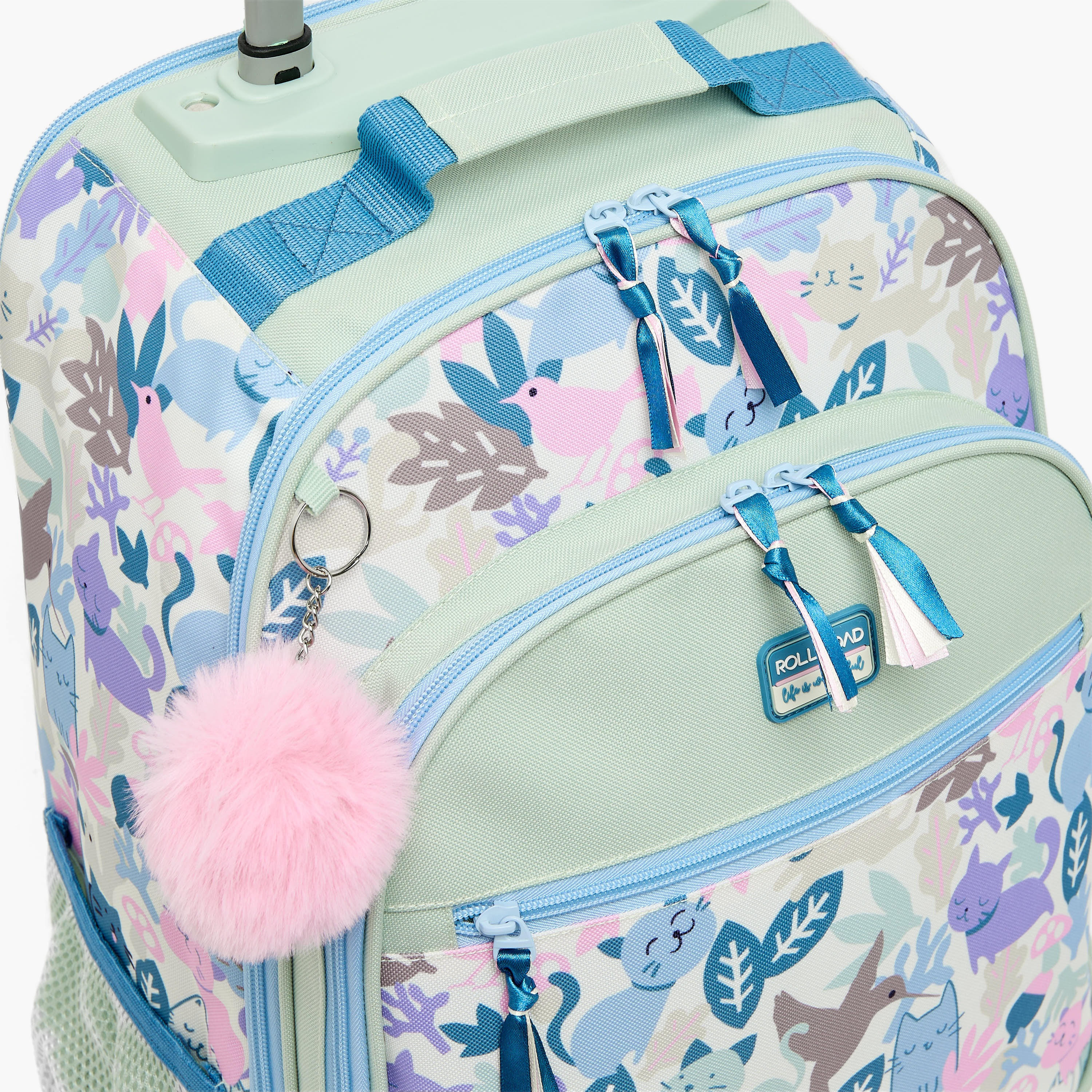 Roll Road Cat Print Trolley Backpack for Girls 8-13 Years with Retractable Handle - 17.3 inch-school-bagsandbackpacks-trolleybags-image-4