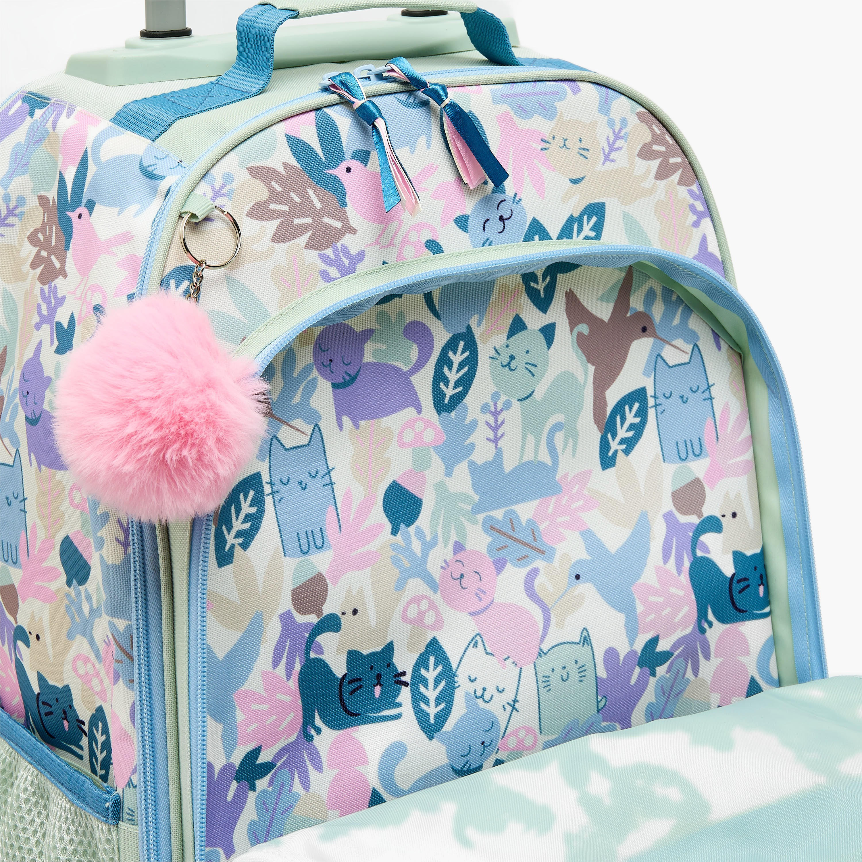 Roll Road Cat Print Trolley Backpack for Girls 8-13 Years with Retractable Handle - 17.3 inch-school-bagsandbackpacks-trolleybags-image-5