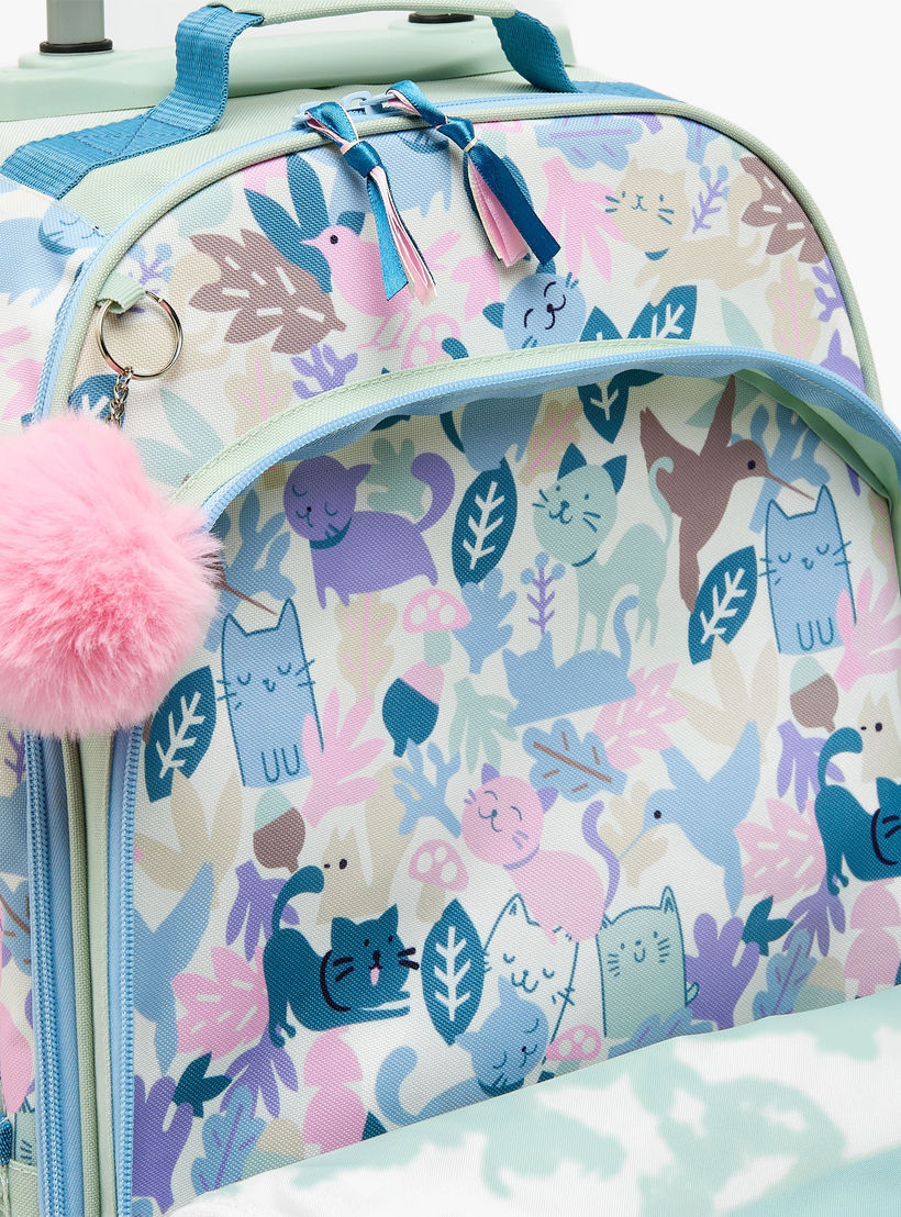 Roll Road Cat Print Trolley Backpack for Girls 8-13 Years with Retractable Handle - 17.3 inch-school-bagsandbackpacks-trolleybags-image-6