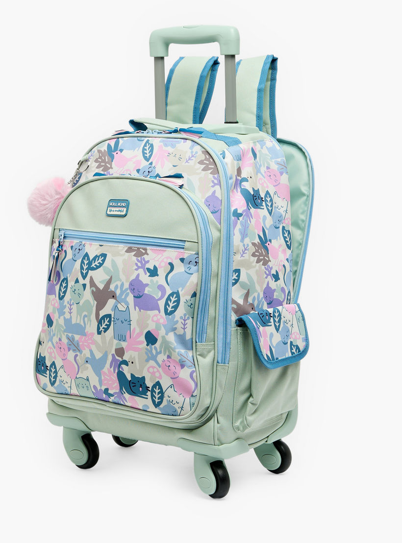 Roll Road Cat Print Trolley Backpack for Girls 8-13 Years with Retractable Handle - 17.3 inch-school-bagsandbackpacks-trolleybags-image-7