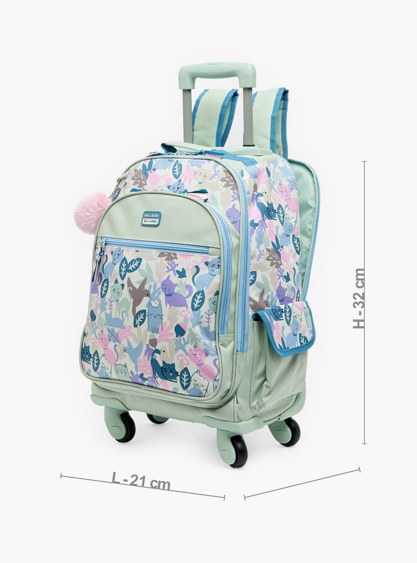 Roll Road Cat Print Trolley Backpack for Girls 8-13 Years with Retractable Handle - 17.3 inch-school-bagsandbackpacks-trolleybags-image-8