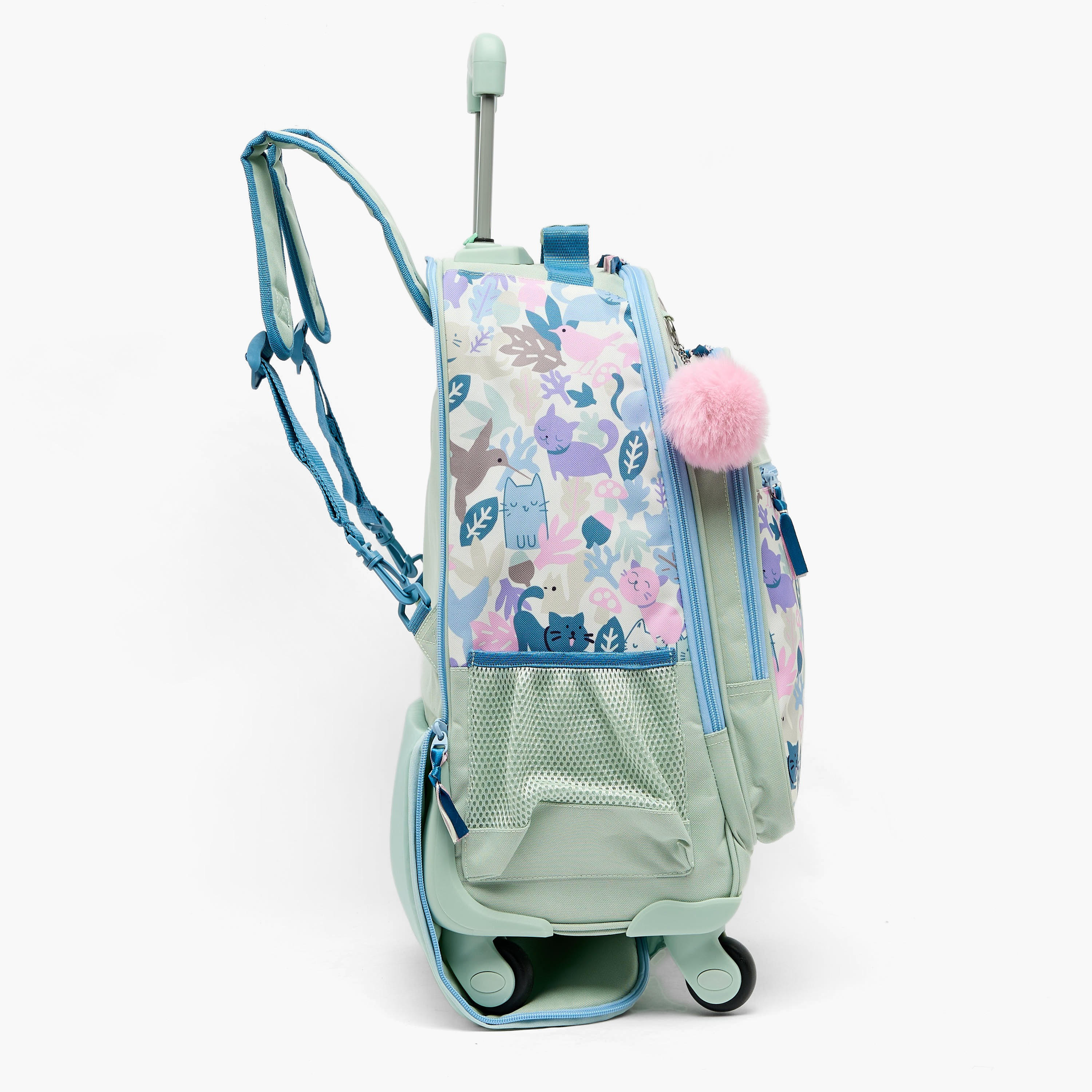 Roll Road Cat Print Trolley Backpack for Girls 8-13 Years with Retractable Handle - 17.3 inch-school-bagsandbackpacks-trolleybags-image-8
