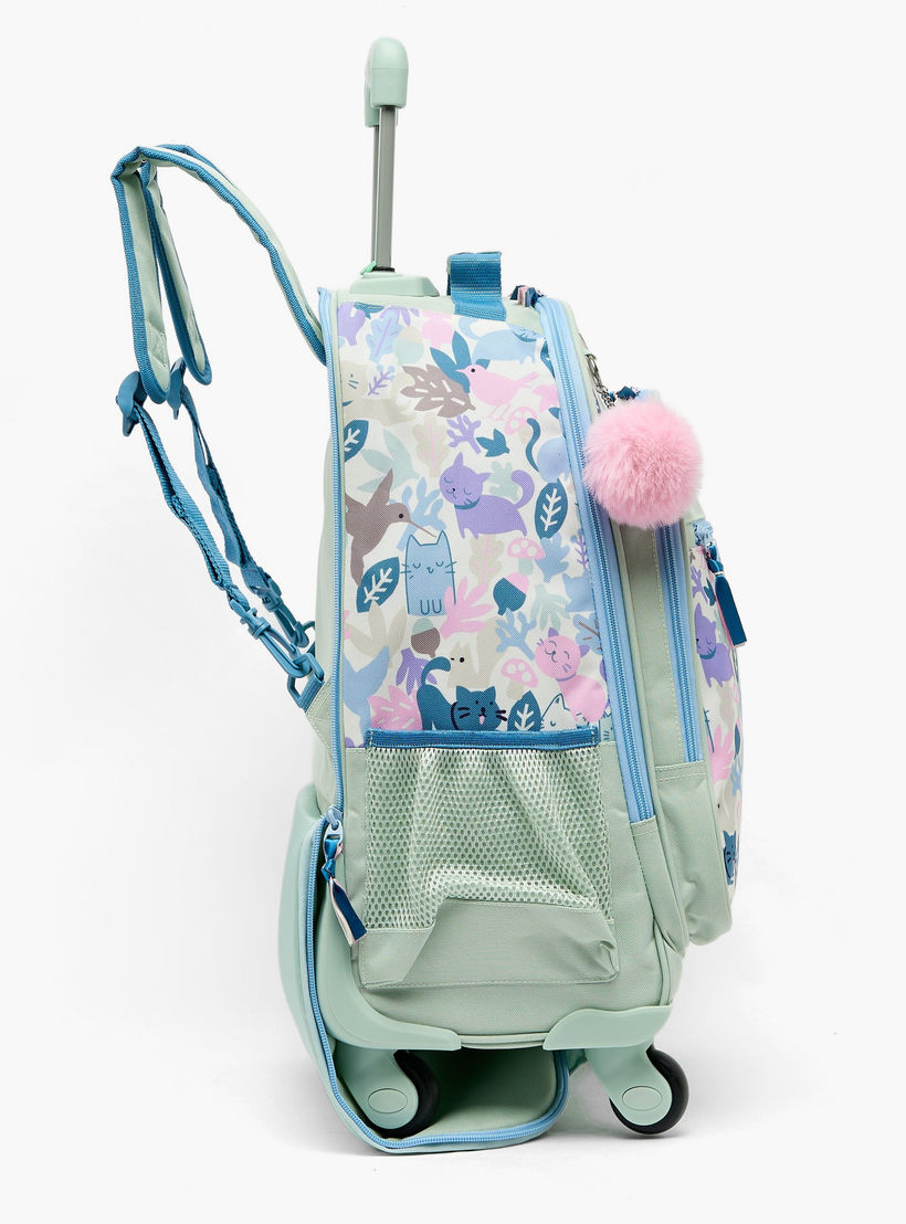 Roll Road Cat Print Trolley Backpack for Girls 8-13 Years with Retractable Handle - 17.3 inch-school-bagsandbackpacks-trolleybags-image-9