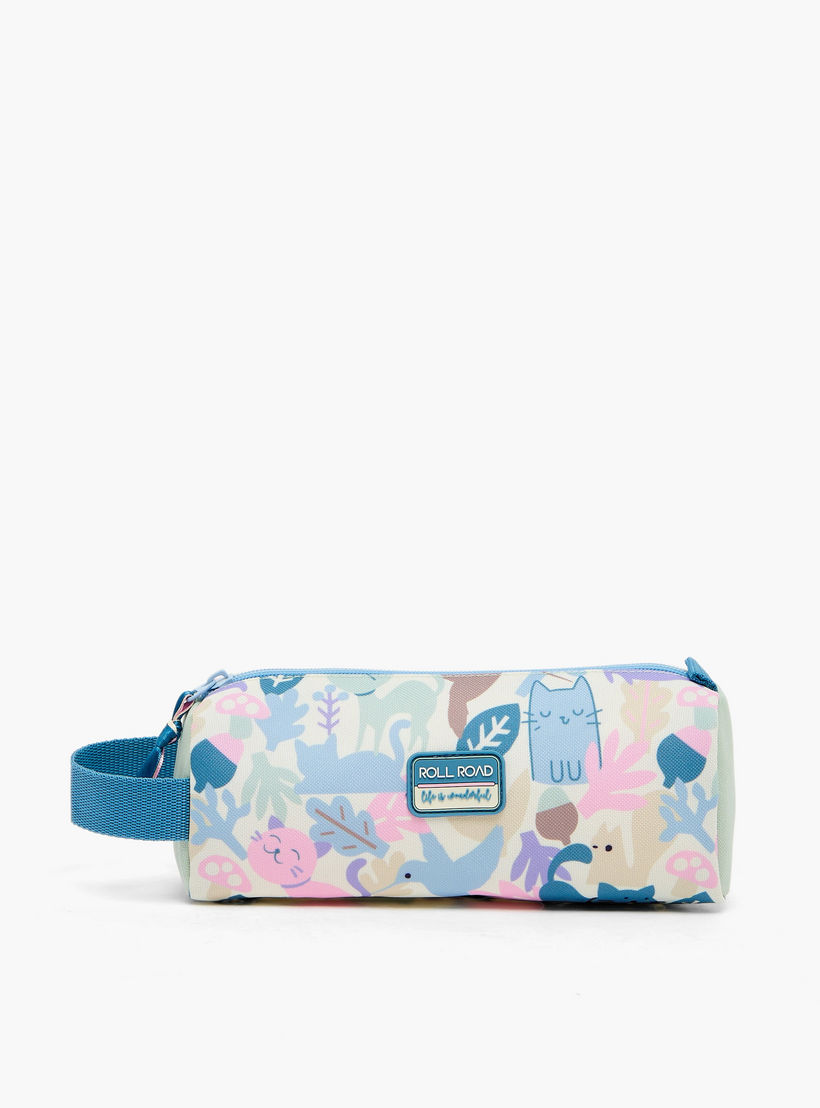 Roll Road Cat Print Pencil Pouch with Zip Closure-school-stationery-pencilcases-image-1