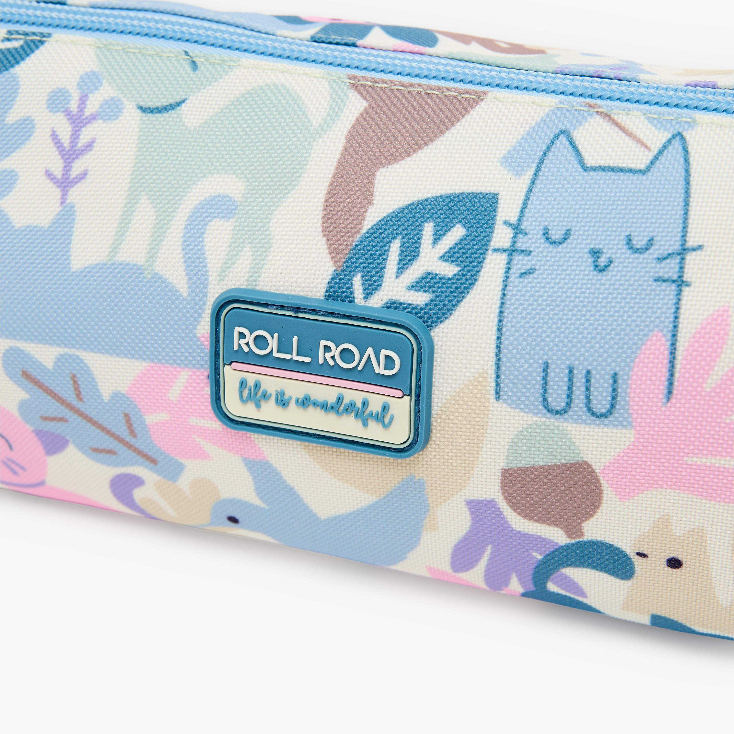 Roll Road Cat Print Pencil Pouch with Zip Closure-school-stationery-pencilcases-image-5