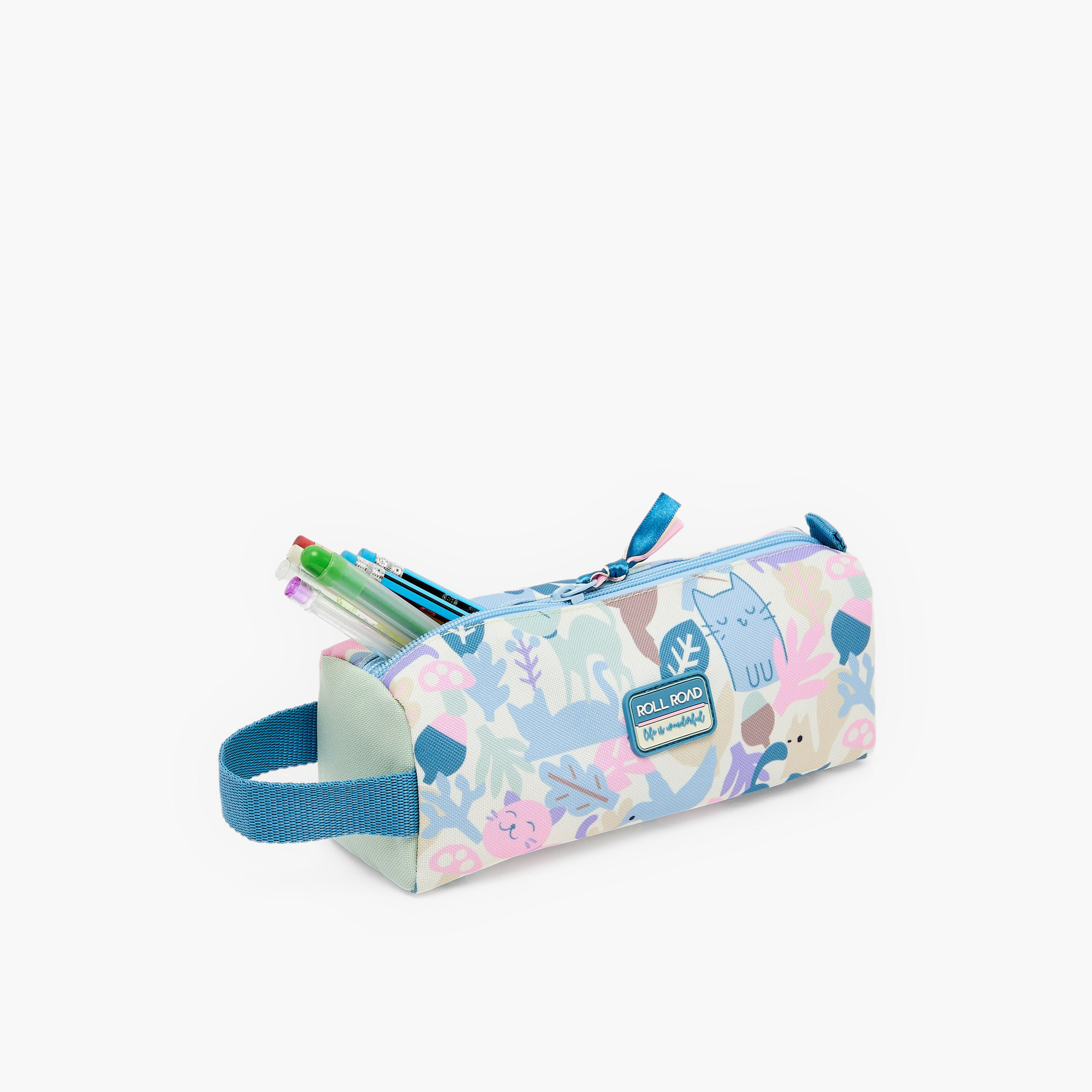 Roll Road Cat Print Pencil Pouch with Zip Closure-school-stationery-pencilcases-image-6