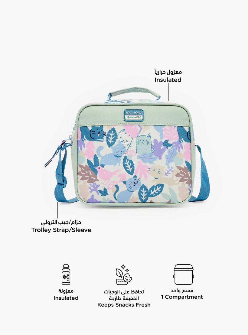 Roll Road Cat Print Lunch Bag for Girls 8-13 Years with Adjustable Strap-school-lunchessentials-lunchbags-image-2