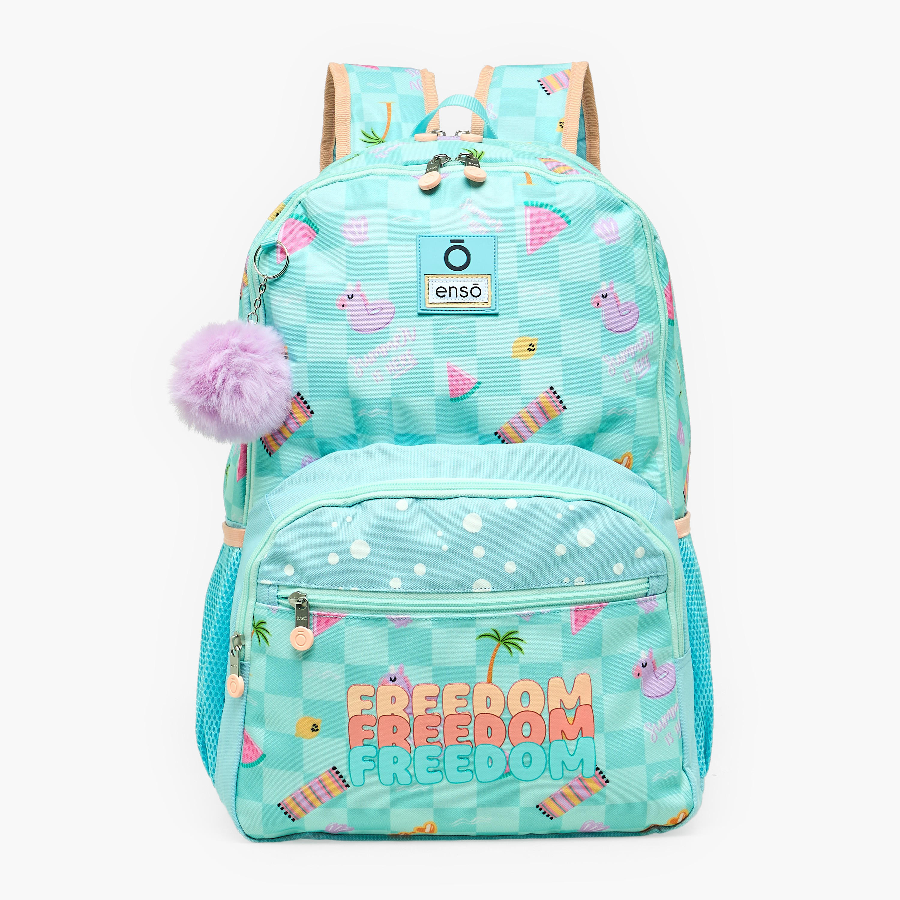Enso Freedom Printed Backpack for Girls 8-13 Years with Pom Pom Accent - 18 inches-school-bagsandbackpacks-backpacks-image-1