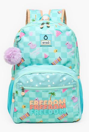 Enso Freedom Printed Backpack for Girls 8-13 Years with Pom Pom Accent - 18 inches-school-image-1