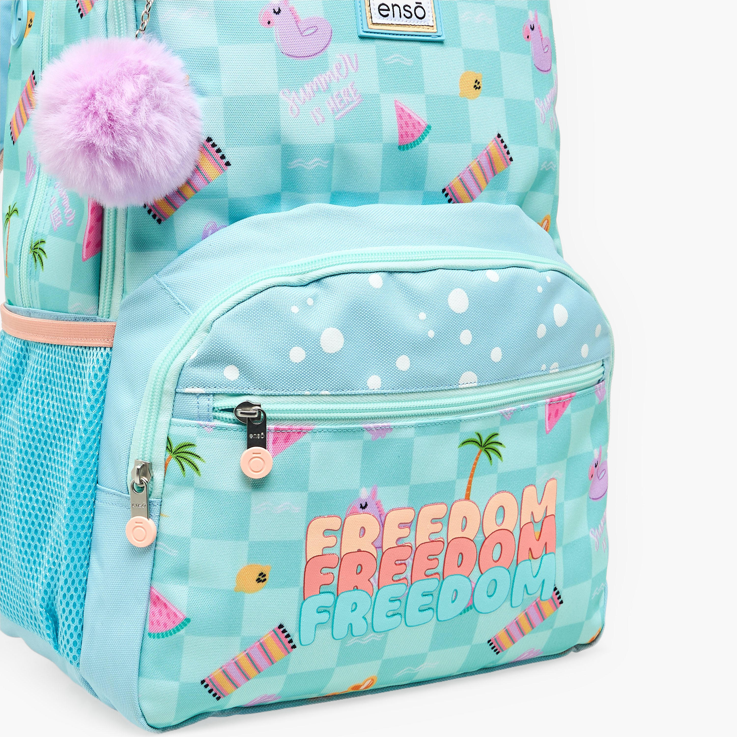 Enso Freedom Printed Backpack for Girls 8-13 Years with Pom Pom Accent - 18 inches-school-bagsandbackpacks-backpacks-image-4