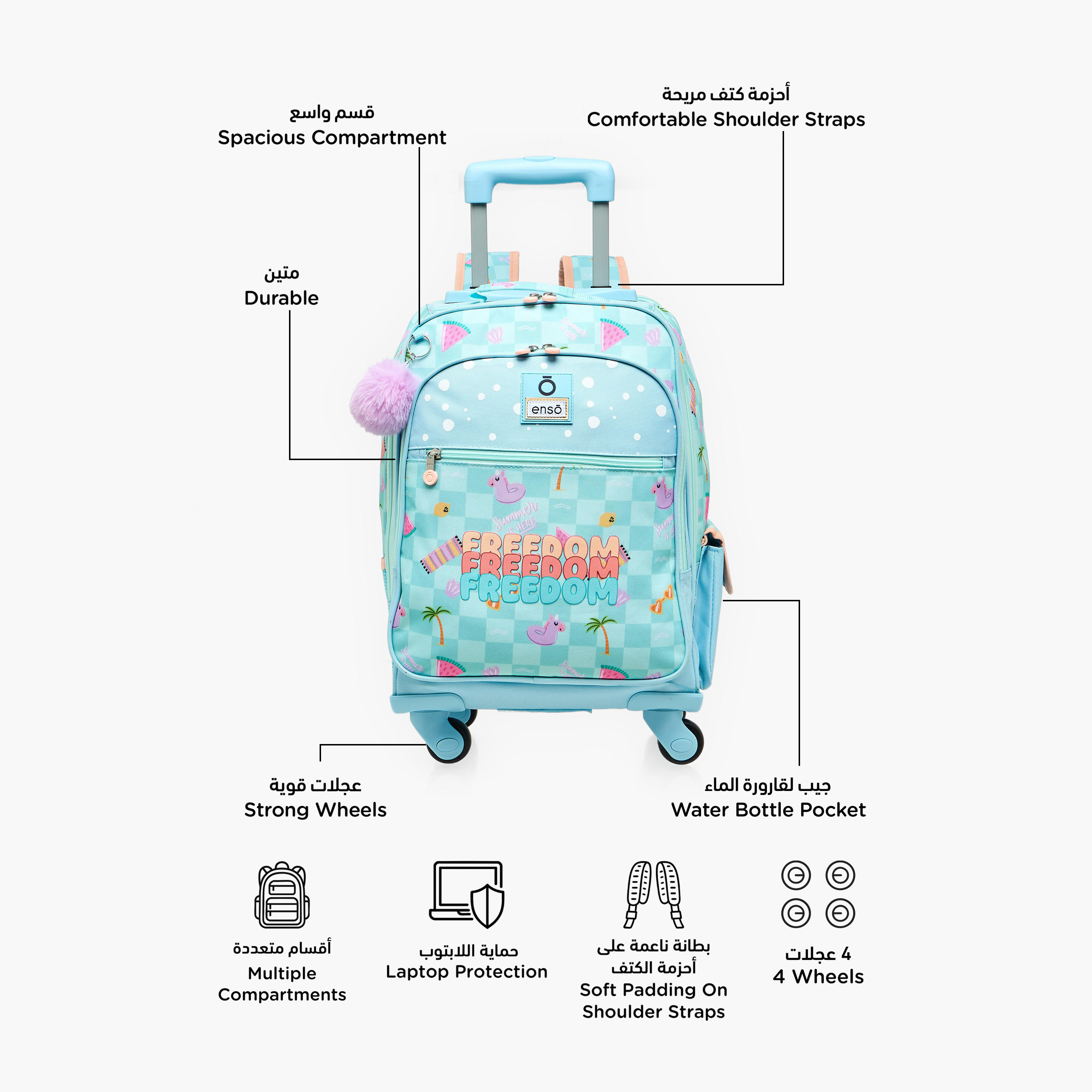 Enso Freedom Print Trolley Backpack for Girls 8-13 Years with Retractable Handle - 17 inches-school-bagsandbackpacks-trolleybags-image-2
