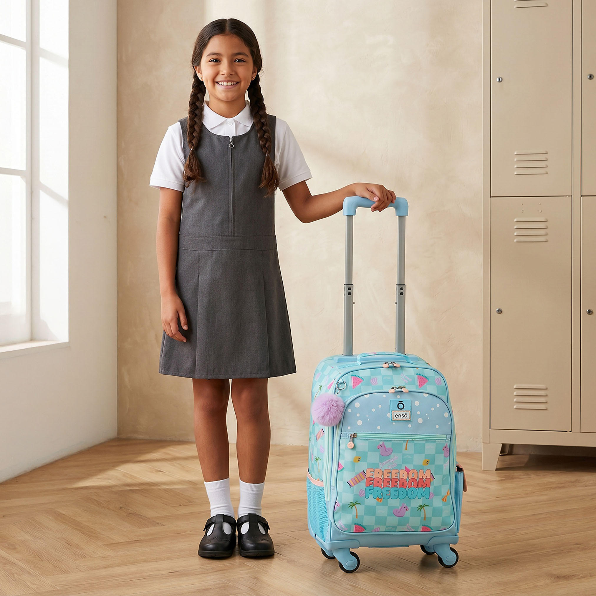 Enso Freedom Print Trolley Backpack for Girls 8-13 Years with Retractable Handle - 17 inches-school-bagsandbackpacks-trolleybags-image-3