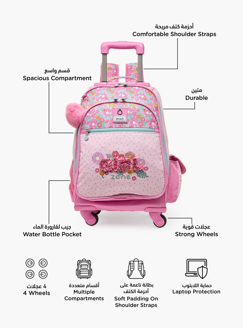 Enso Floral Print Trolley Bag for Girls 8-12 Years with Padded Straps - 17 inches-school-bagsandbackpacks-trolleybags-image-2