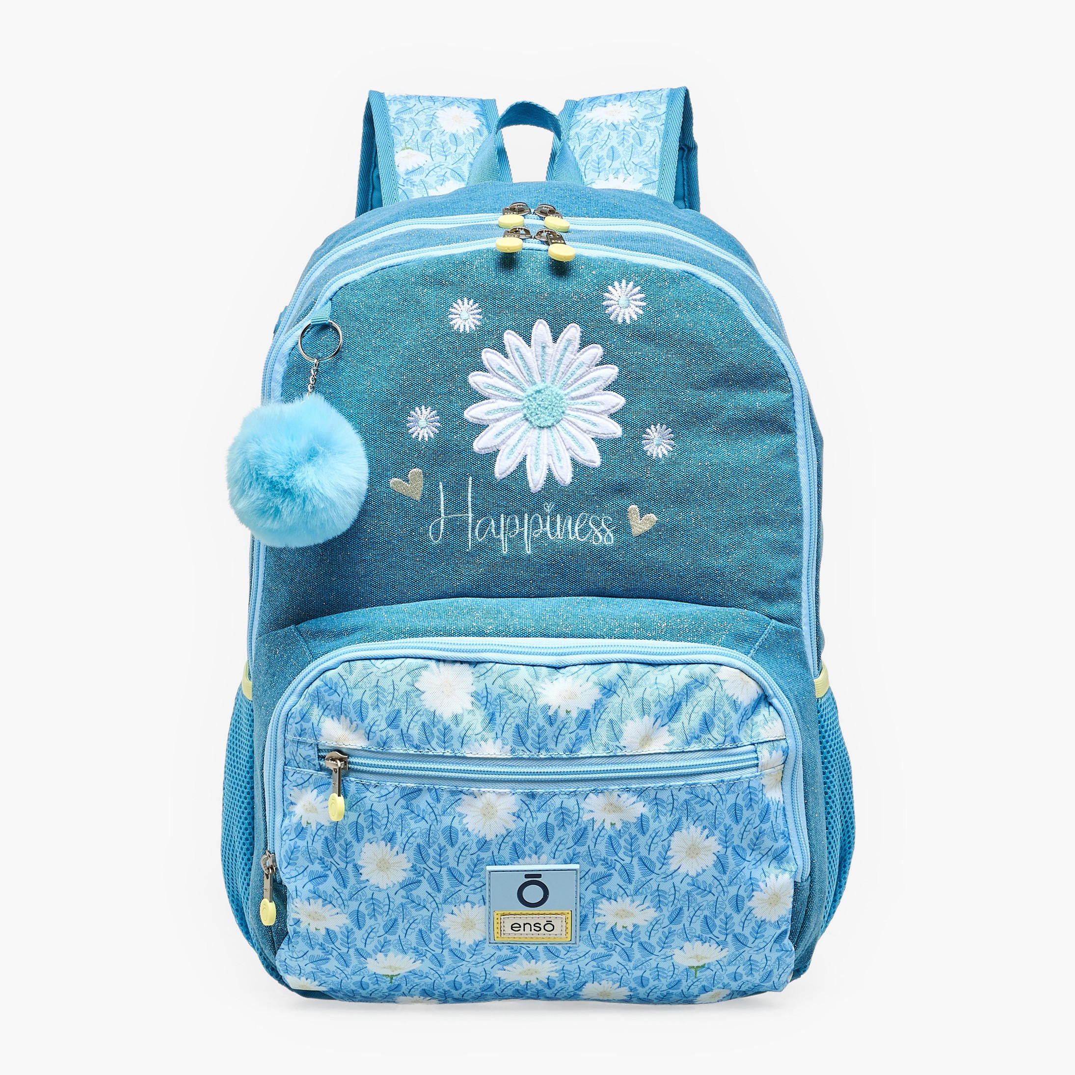Enso Floral Print Backpack for Girls 8-13 Years with Pom Pom Accent - 18 inches-school-bagsandbackpacks-backpacks-image-1