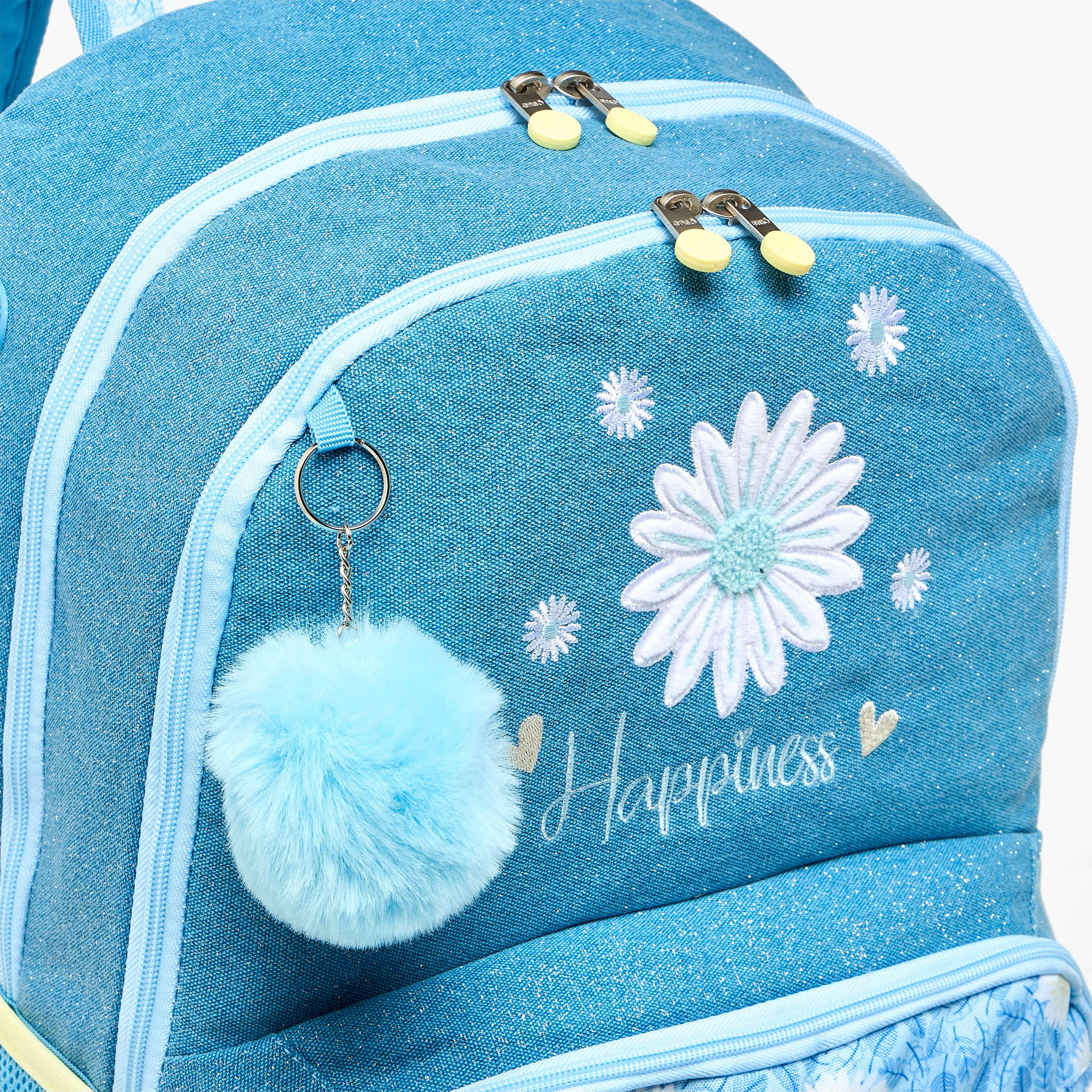 Enso Floral Print Backpack for Girls 8-13 Years with Pom Pom Accent - 18 inches-school-bagsandbackpacks-backpacks-image-3