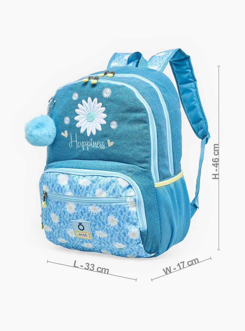 Enso Floral Print Backpack for Girls 8-13 Years with Pom Pom Accent - 18 inches-school-bagsandbackpacks-backpacks-image-7