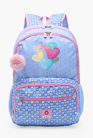 Enso Heart Print Backpack for Girls 8-13 Years with Pom-Pom Accent - 18 inches-school-image-1