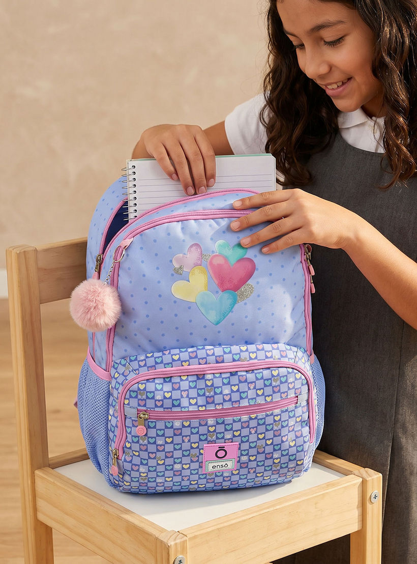 Enso Heart Print Backpack for Girls 8-13 Years with Pom-Pom Accent - 18 inches-school-bagsandbackpacks-backpacks-image-3