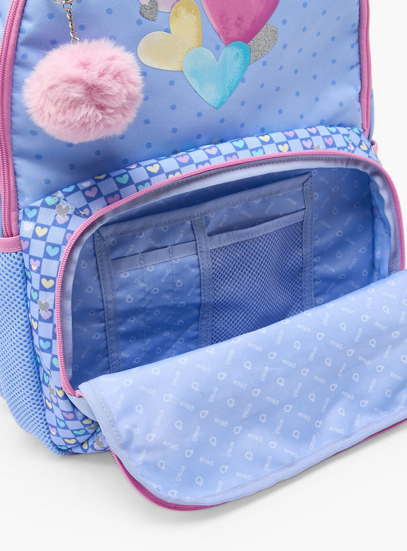 Enso Heart Print Backpack for Girls 8-13 Years with Pom-Pom Accent - 18 inches-school-bagsandbackpacks-backpacks-image-8