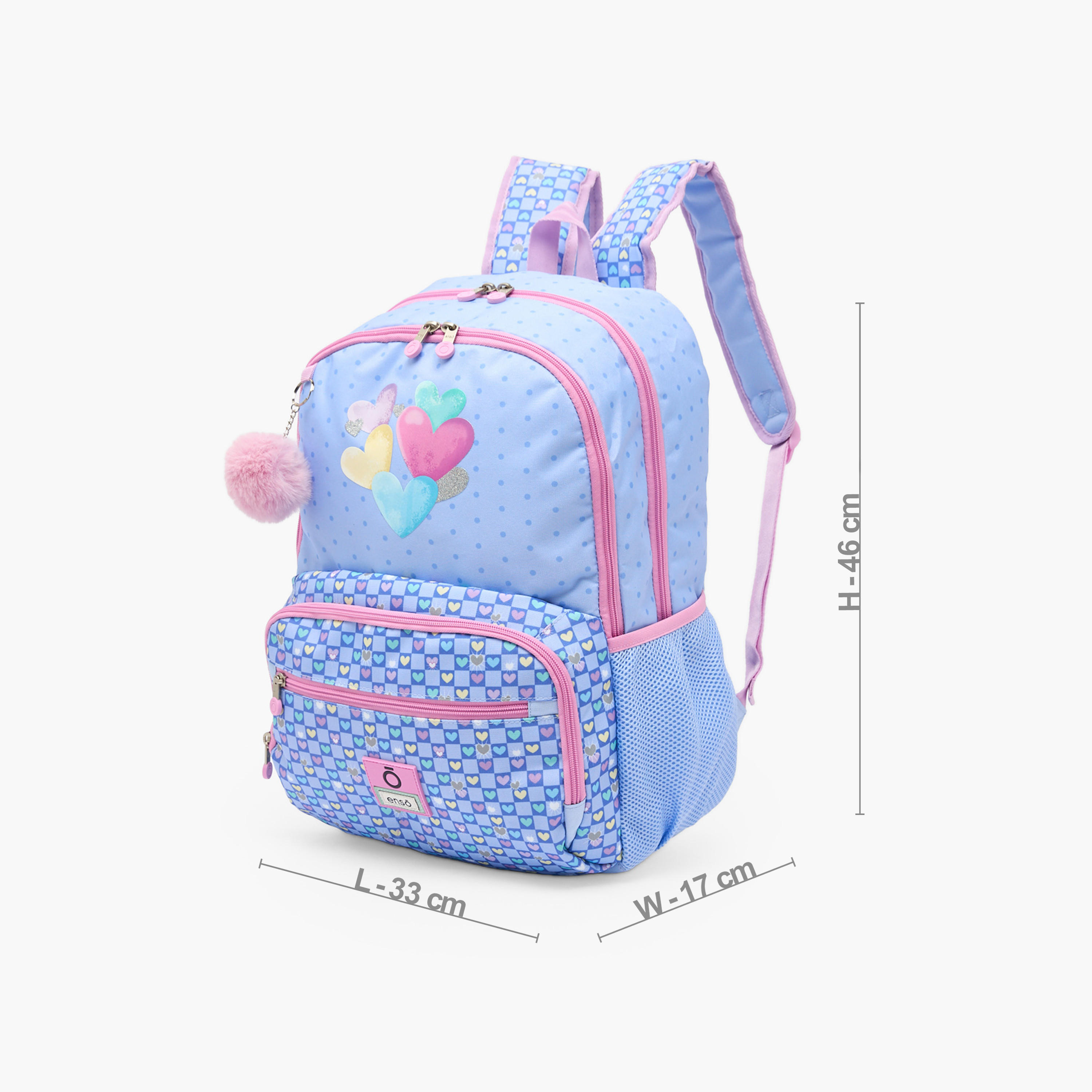 Enso Heart Print Backpack for Girls 8-13 Years with Pom-Pom Accent - 18 inches-school-bagsandbackpacks-backpacks-image-9