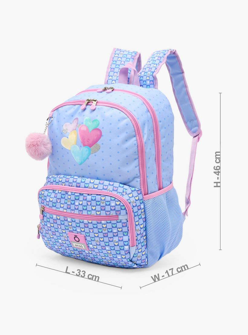 Enso Heart Print Backpack for Girls 8-13 Years with Pom-Pom Accent - 18 inches-school-bagsandbackpacks-backpacks-image-9