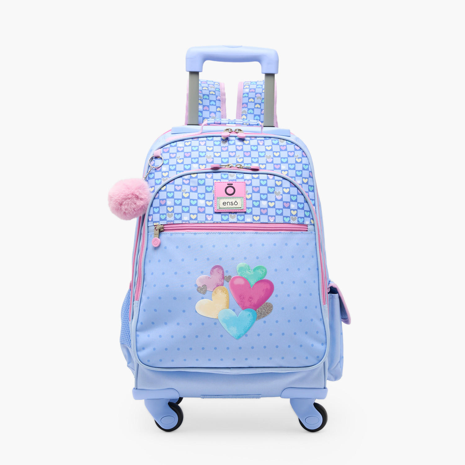 Enso Heart Print Trolley Backpack for Girls 8-13 Years with Pom-Pom Accent - 17 inches-school-bagsandbackpacks-trolleybags-image-1