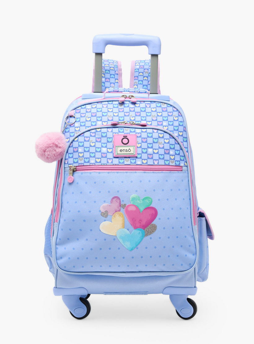 Enso Heart Print Trolley Backpack for Girls 8-13 Years with Pom-Pom Accent - 17 inches-school-bagsandbackpacks-trolleybags-image-1