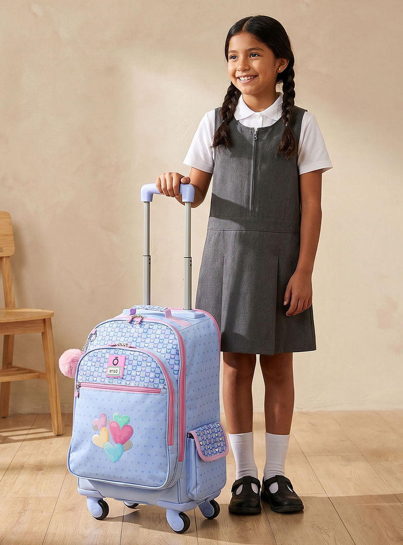 Enso Heart Print Trolley Backpack for Girls 8-13 Years with Pom-Pom Accent - 17 inches-school-bagsandbackpacks-trolleybags-image-3