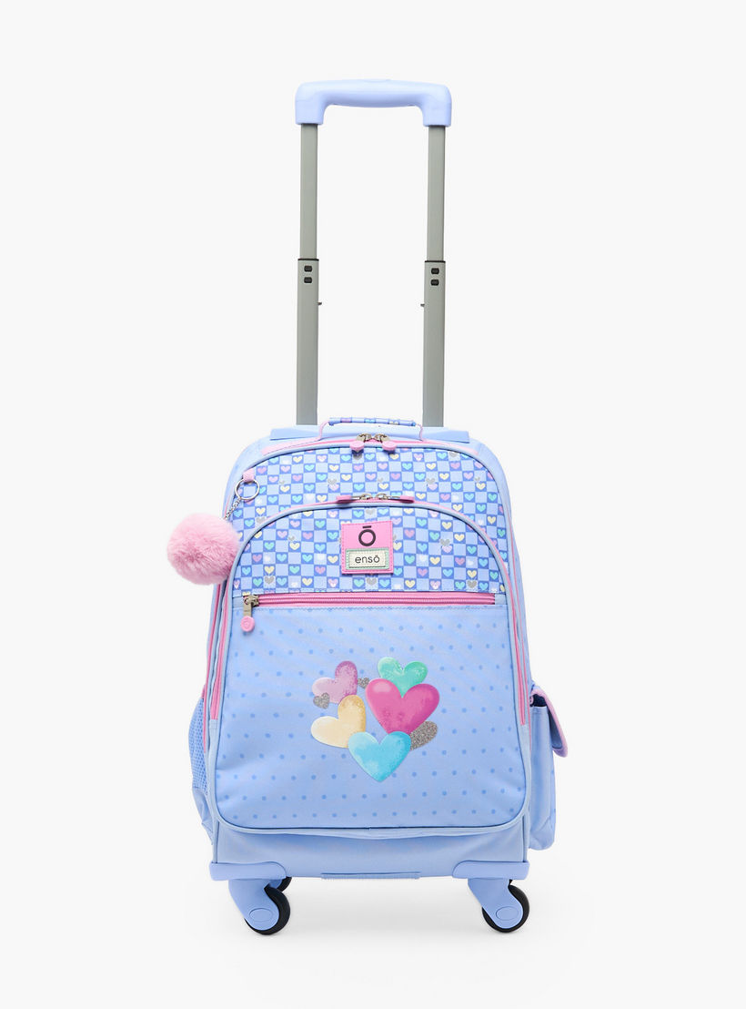 Enso Heart Print Trolley Backpack for Girls 8-13 Years with Pom-Pom Accent - 17 inches-school-bagsandbackpacks-trolleybags-image-4