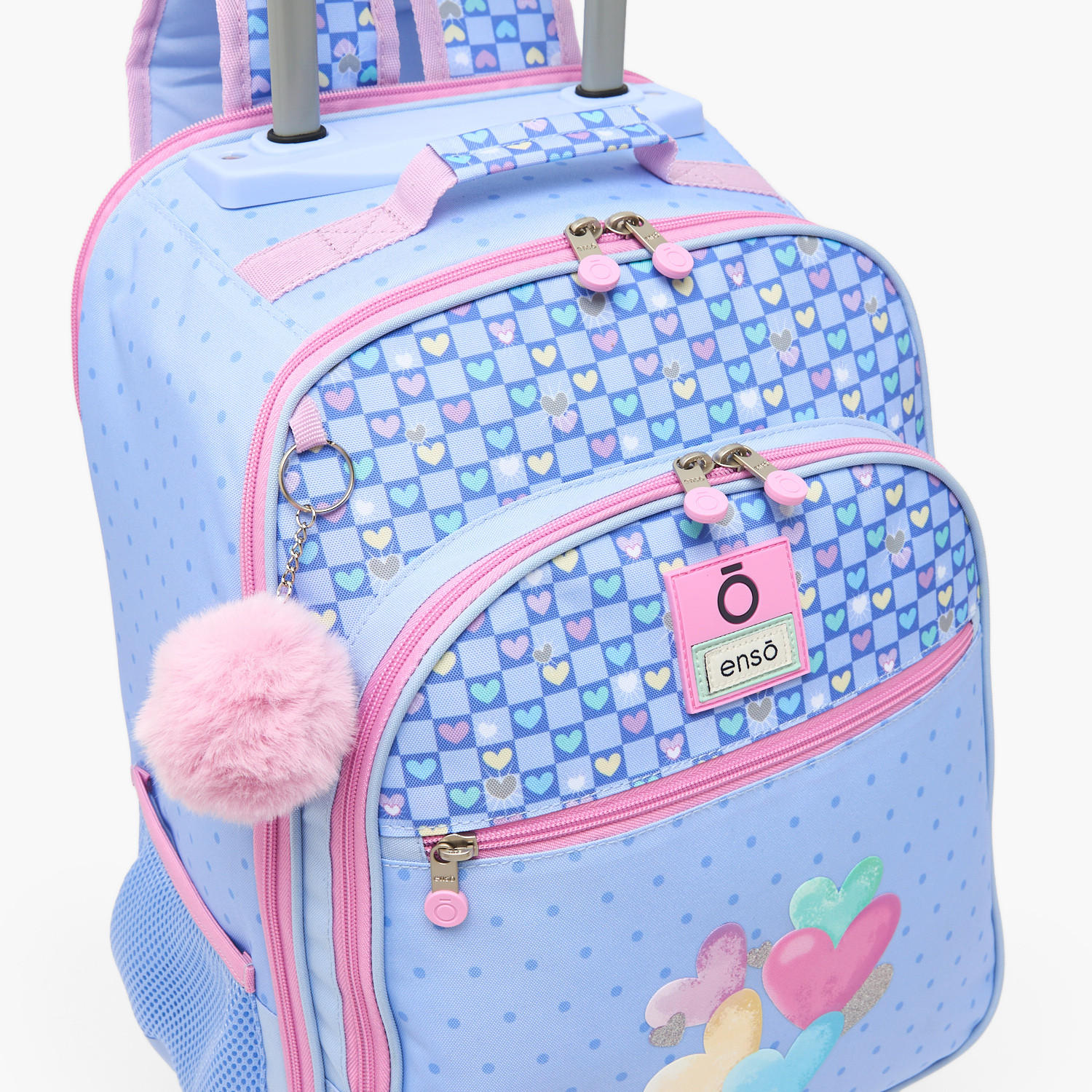 Enso Heart Print Trolley Backpack for Girls 8-13 Years with Pom-Pom Accent - 17 inches-school-bagsandbackpacks-trolleybags-image-5