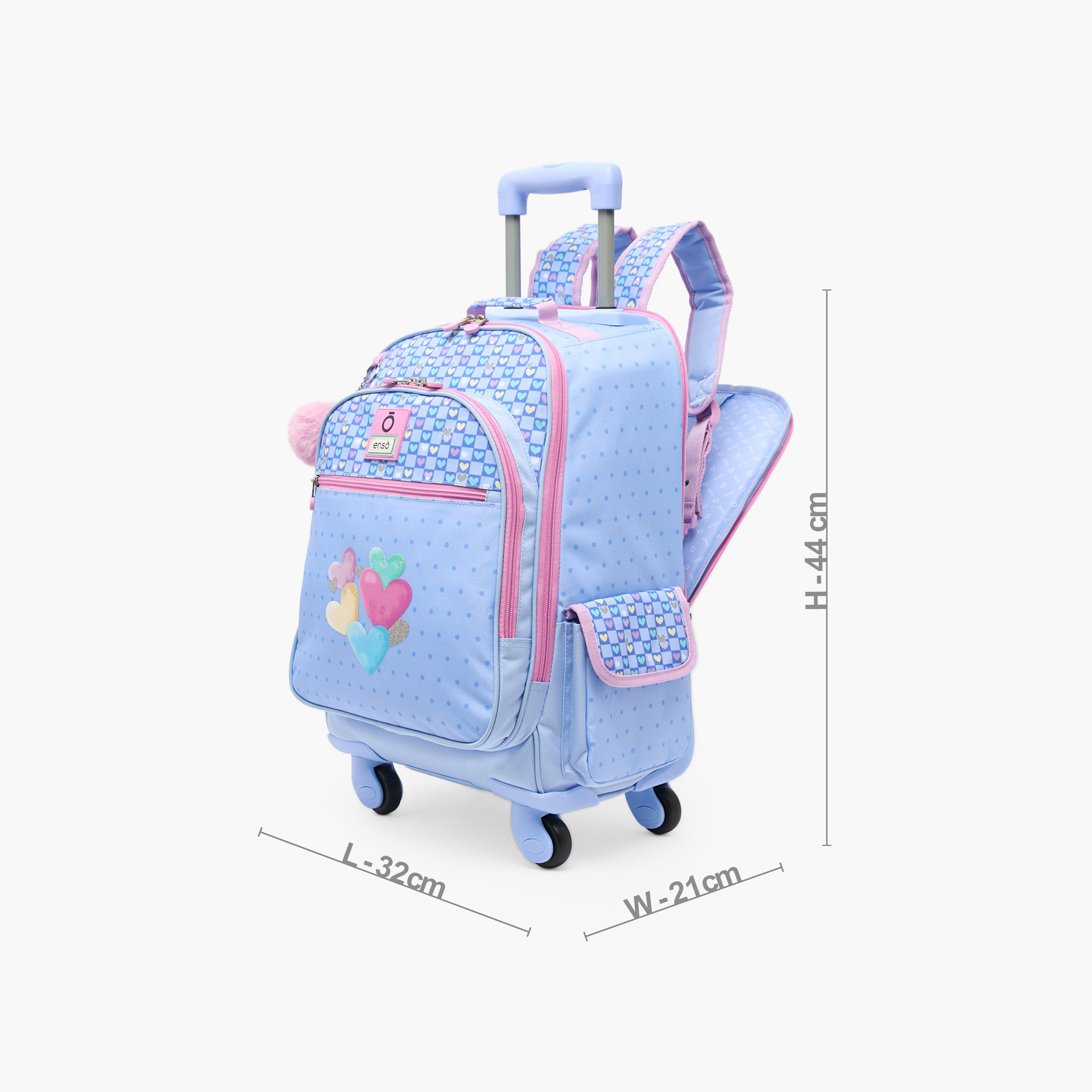 Enso Heart Print Trolley Backpack for Girls 8-13 Years with Pom-Pom Accent - 17 inches-school-bagsandbackpacks-trolleybags-image-8