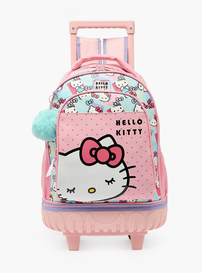 شنطة ظهر ترولي بطبعات هالو كيتي ومقبض قابل للسحب للبنات 8-13 سنوات - 18 بوصة-school-bagsandbackpacks-trolleybags-image-1