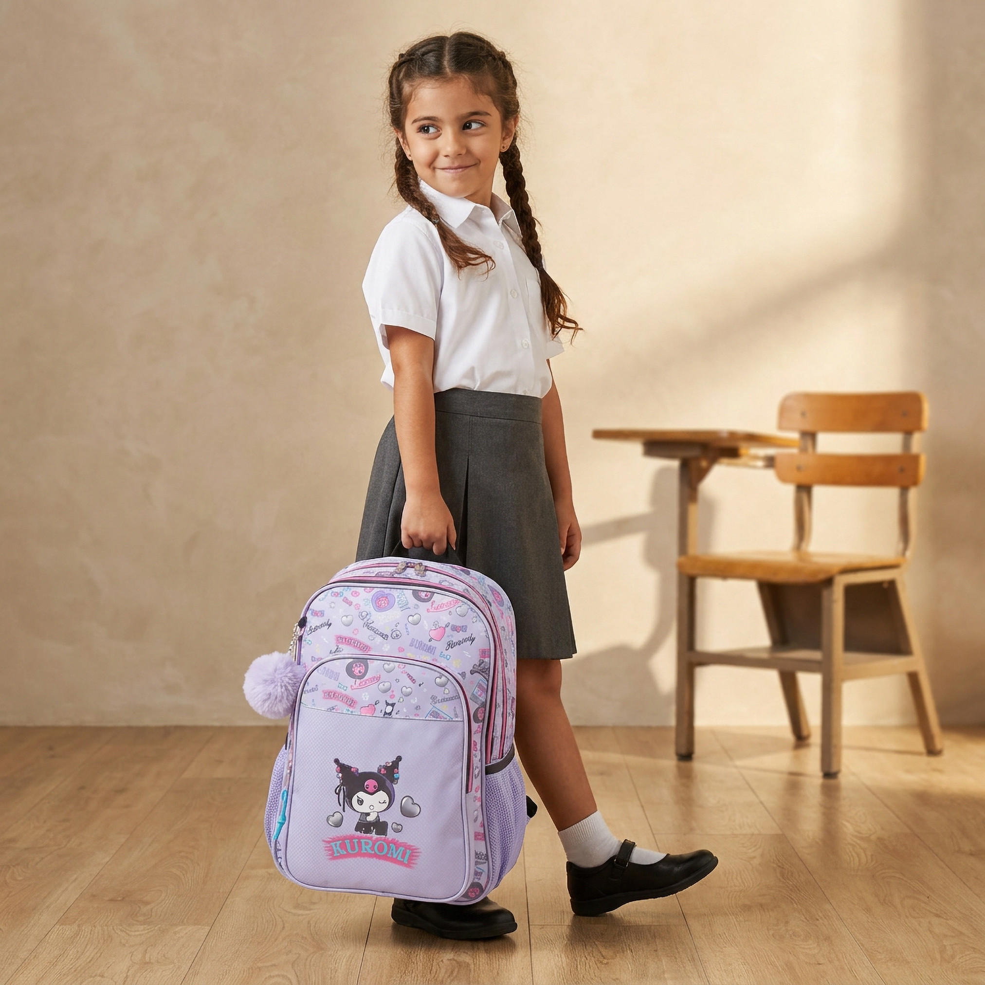 شنطة ظهر بحمالات مبطنة وطبعات كورومي للبنات من 5-8 سنوات من سانريو - 16 بوصة-school-bagsandbackpacks-backpacks-image-3