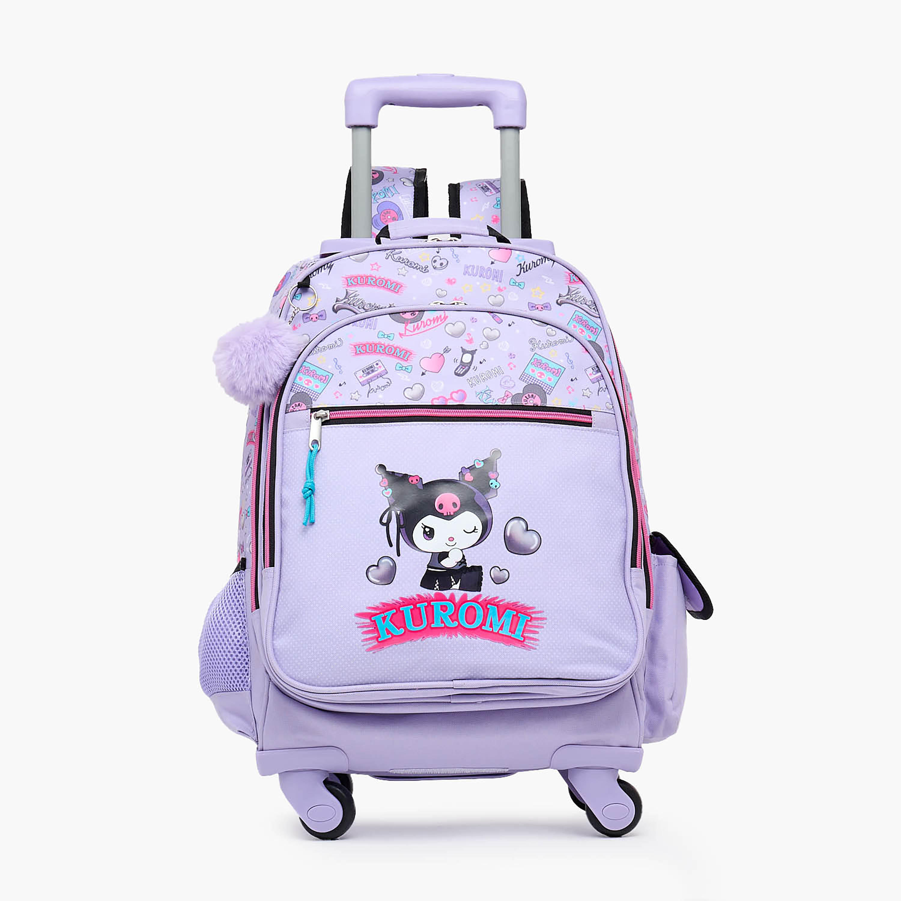 Sanrio Kuromi Print Trolley Bag for Girls 8-13 Years with Water Bottle Pocket - 17 inches-school-bagsandbackpacks-trolleybags-image-1